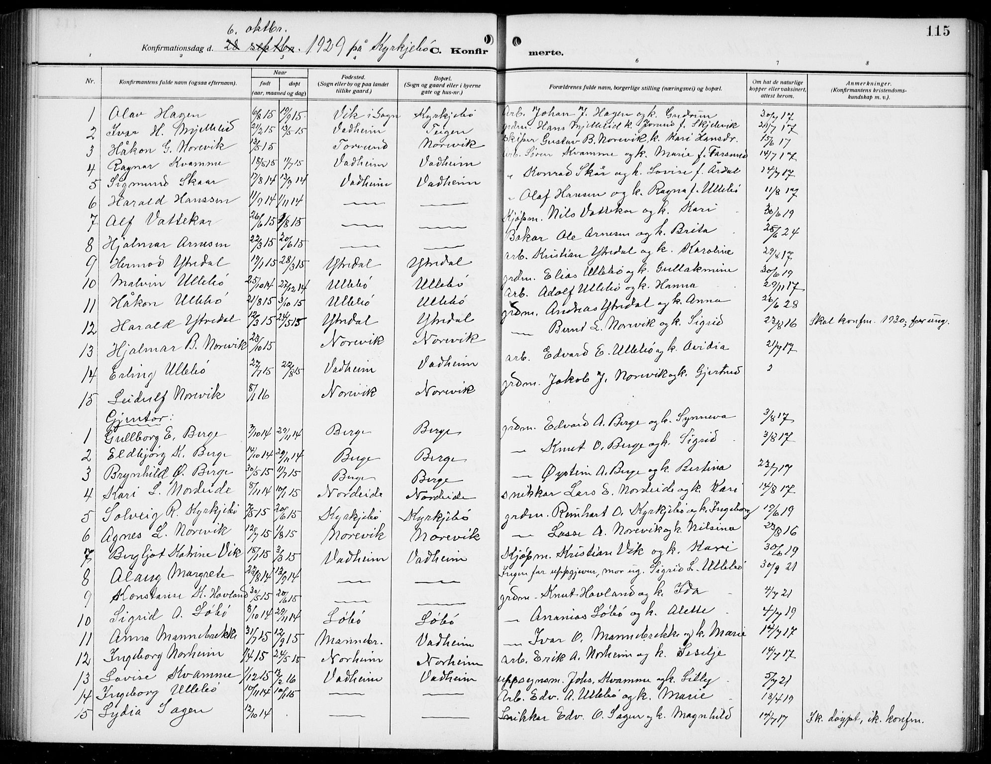 Lavik sokneprestembete, SAB/A-80901: Parish register (copy) no. B 4, 1914-1937, p. 115