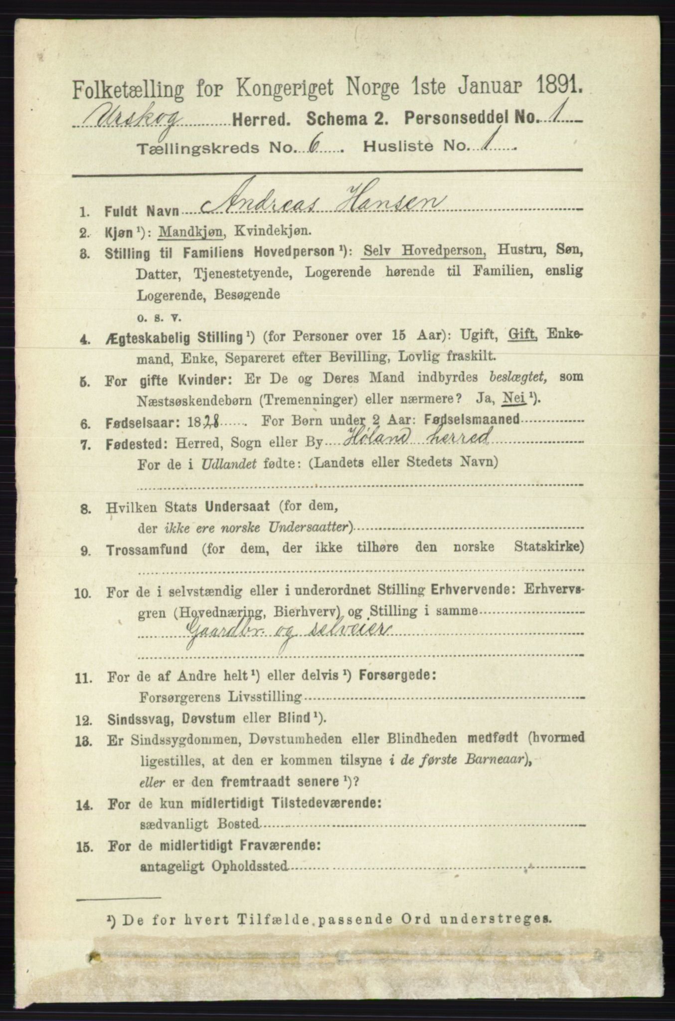 RA, 1891 census for 0224 Aurskog, 1891, p. 2737