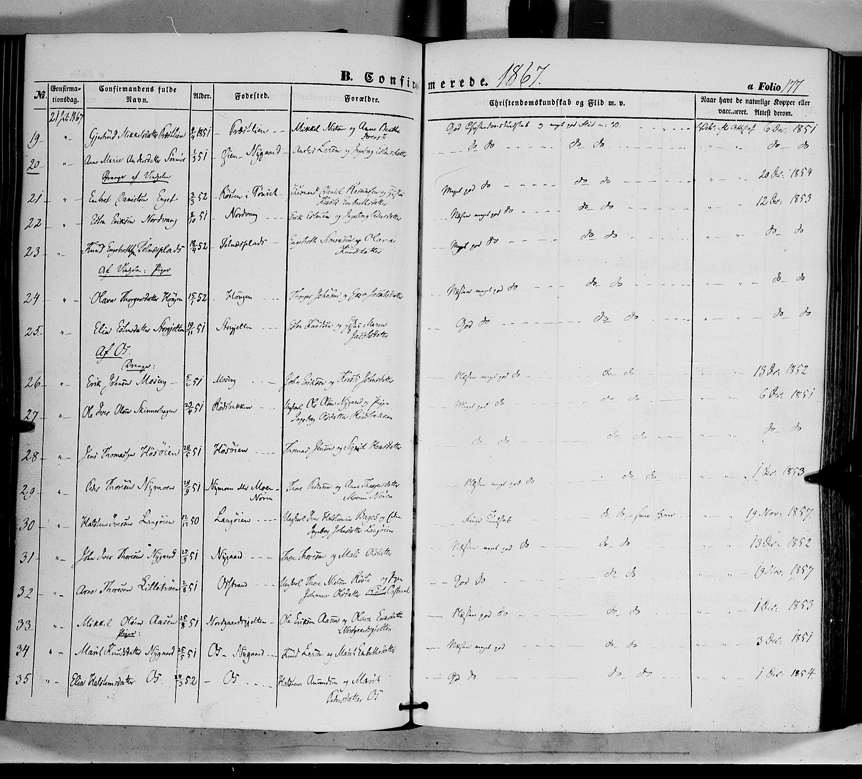 Tolga prestekontor, AV/SAH-PREST-062/K/L0006: Parish register (official) no. 6, 1852-1876, p. 177