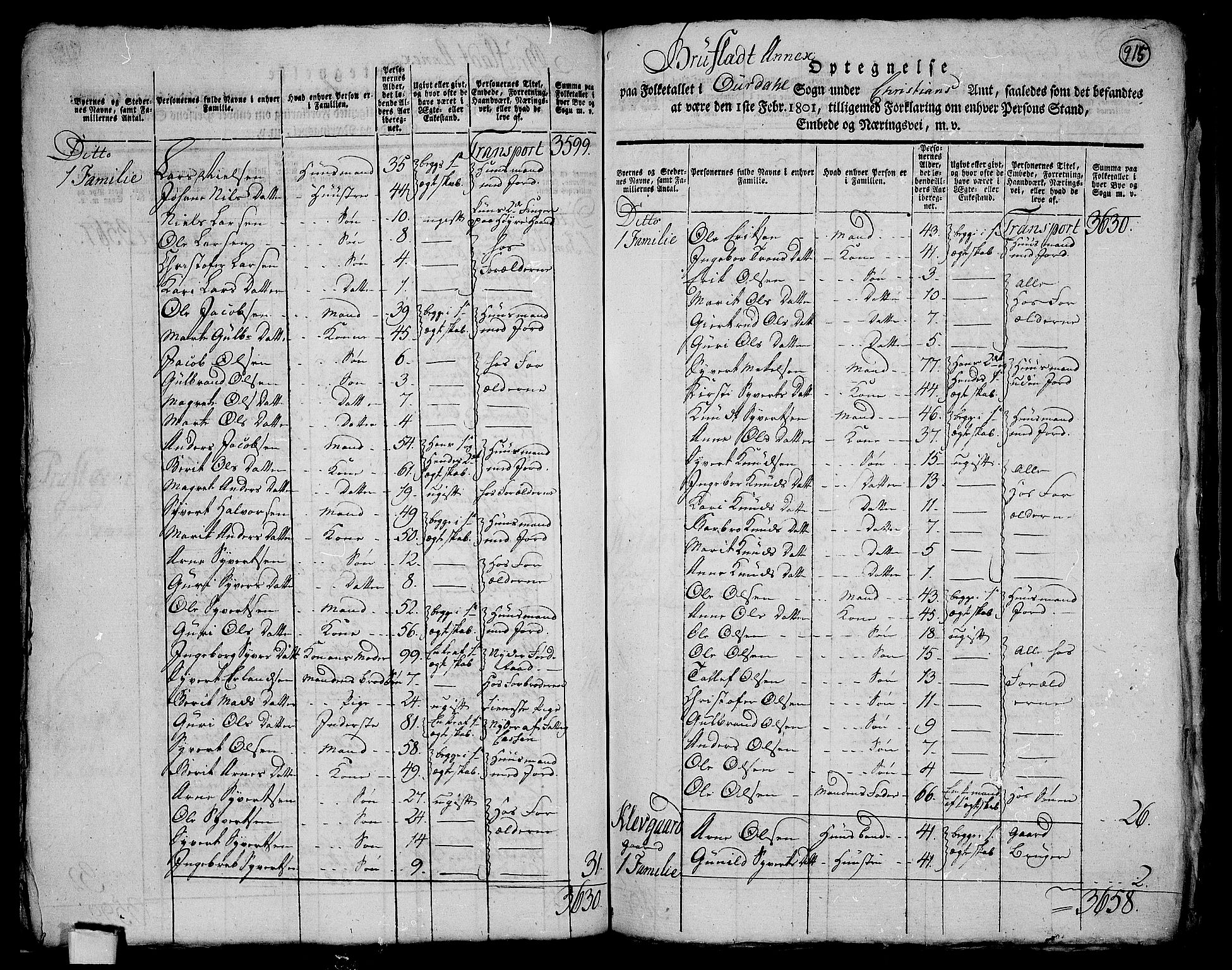 RA, 1801 census for 0542P Aurdal, 1801, p. 914b-915a