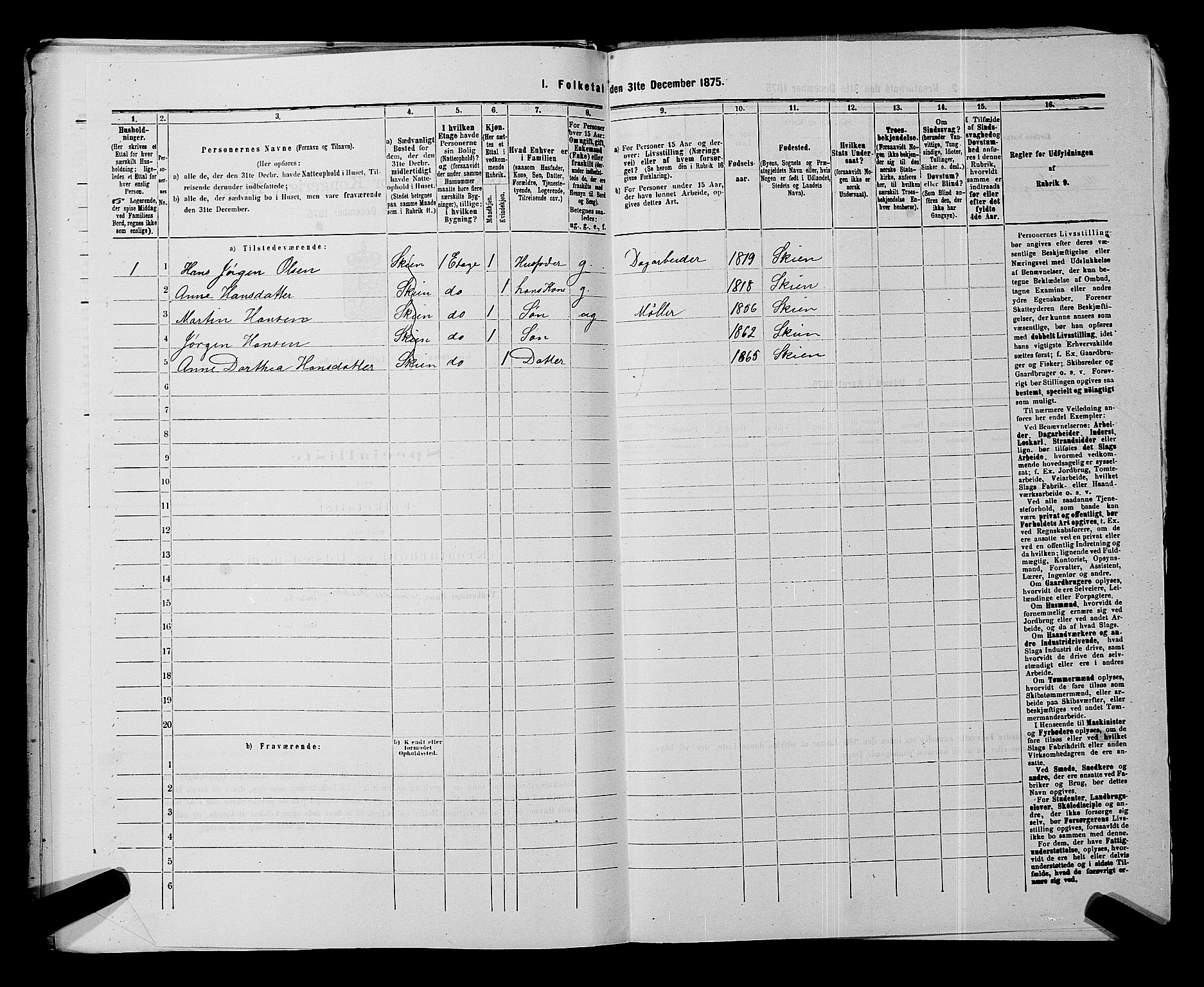 SAKO, 1875 census for 0806P Skien, 1875, p. 1032