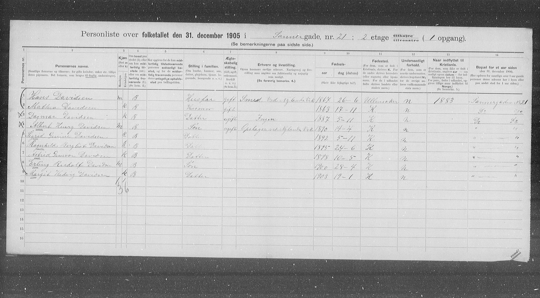 OBA, Municipal Census 1905 for Kristiania, 1905, p. 46158