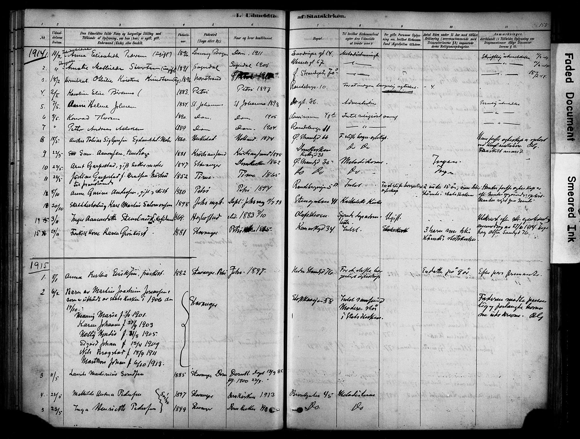 Domkirken sokneprestkontor, SAST/A-101812/001/30/30BA/L0025: Parish register (official) no. A 24, 1877-1927, p. 155