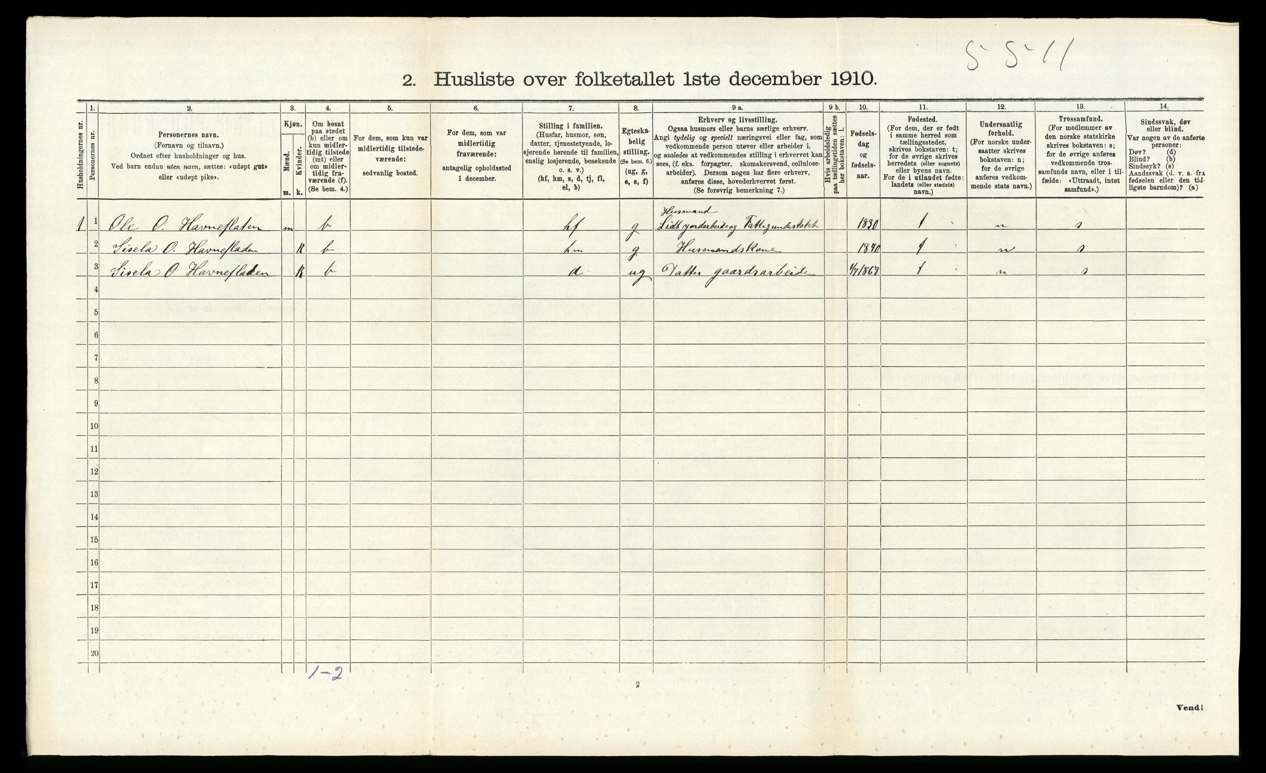 RA, 1910 census for Suldal, 1910, p. 510