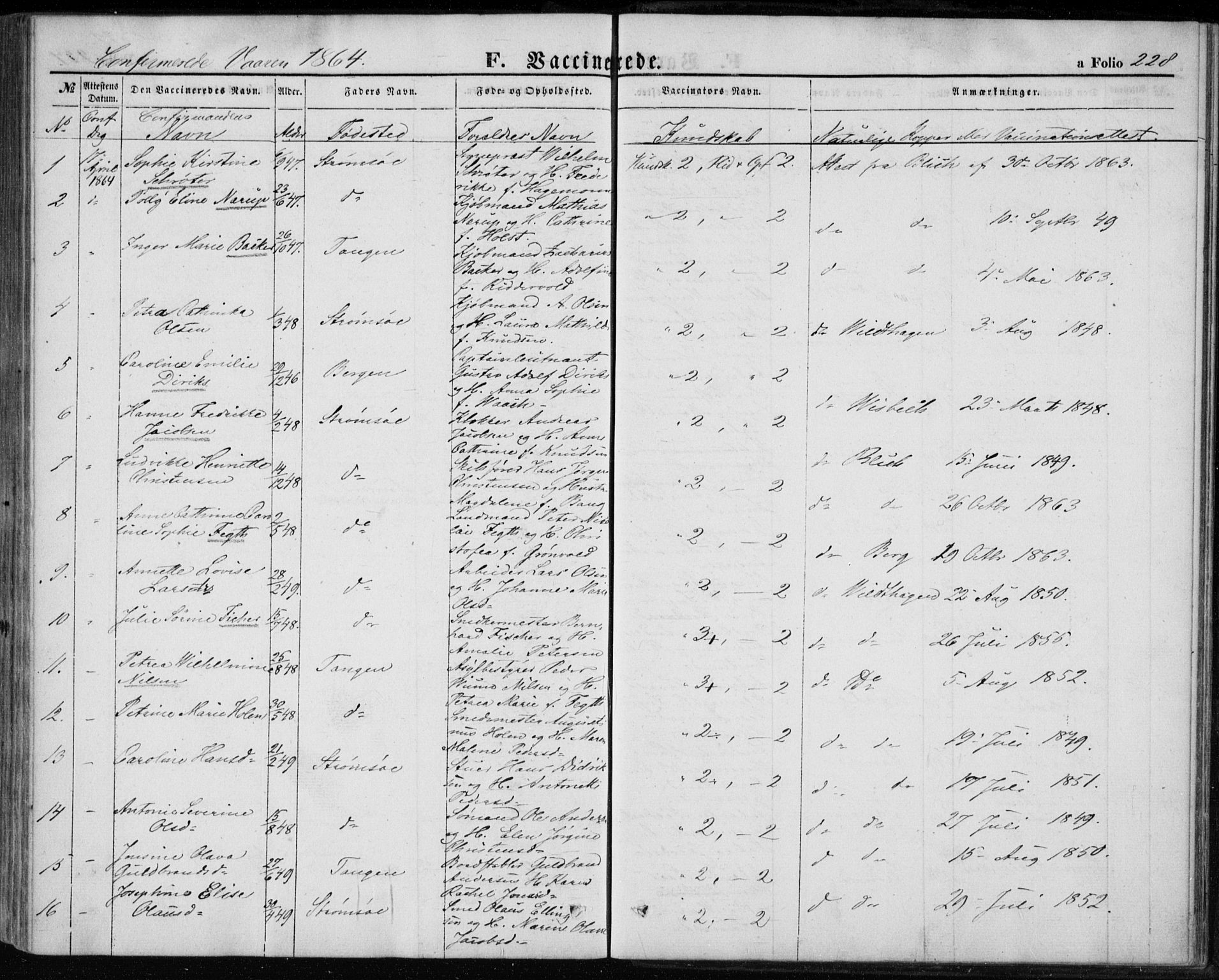 Strømsø kirkebøker, AV/SAKO-A-246/F/Fa/L0017: Parish register (official) no. I 17, 1848-1865, p. 228