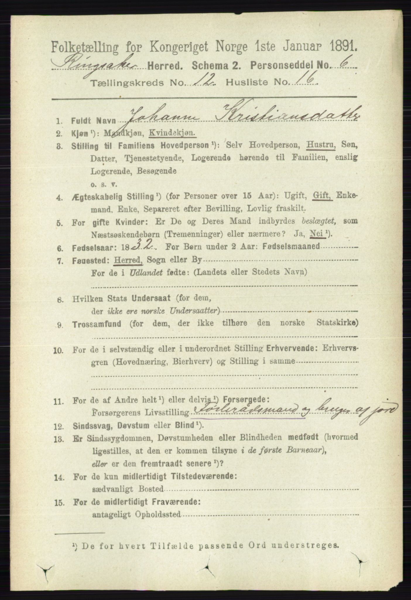 RA, 1891 census for 0412 Ringsaker, 1891, p. 6843