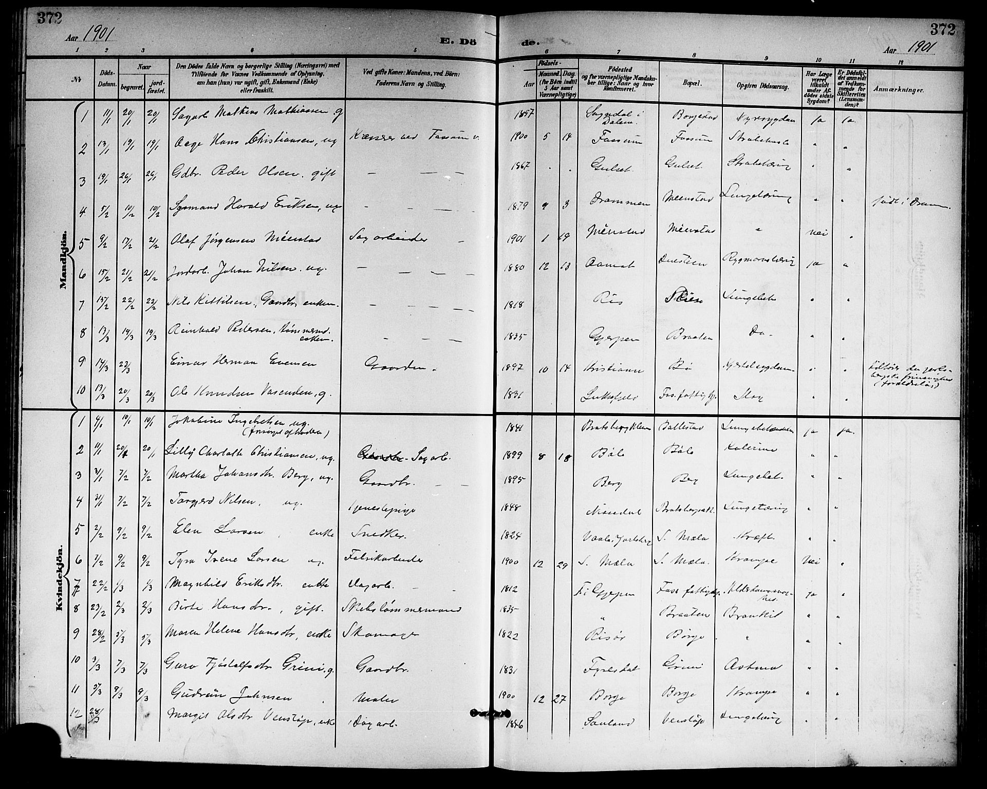Gjerpen kirkebøker, SAKO/A-265/G/Ga/L0003: Parish register (copy) no. I 3, 1901-1919, p. 372
