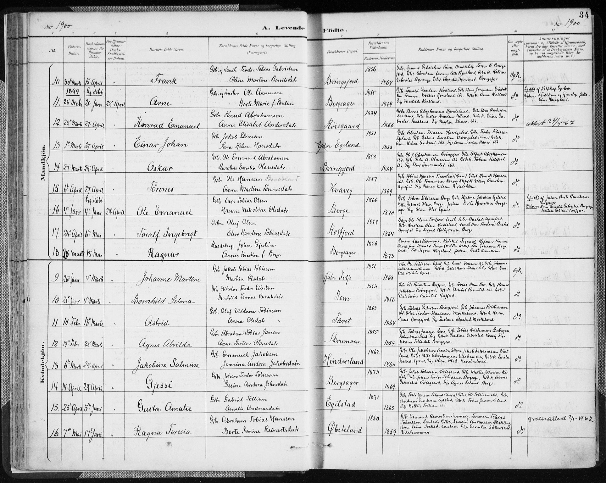 Lyngdal sokneprestkontor, SAK/1111-0029/F/Fa/Fac/L0012: Parish register (official) no. A 12, 1894-1918, p. 34