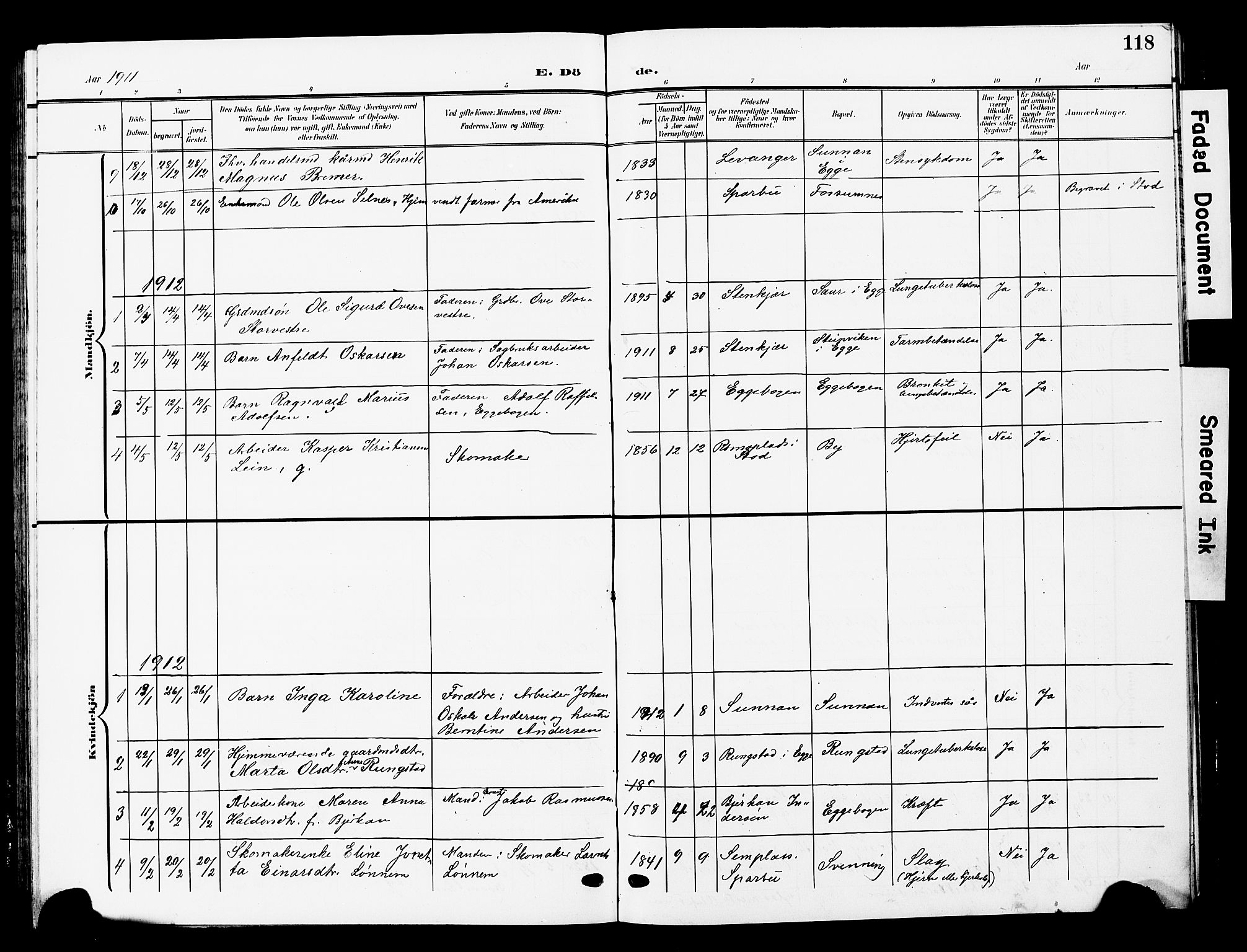 Ministerialprotokoller, klokkerbøker og fødselsregistre - Nord-Trøndelag, SAT/A-1458/740/L0381: Parish register (copy) no. 740C02, 1903-1914, p. 118