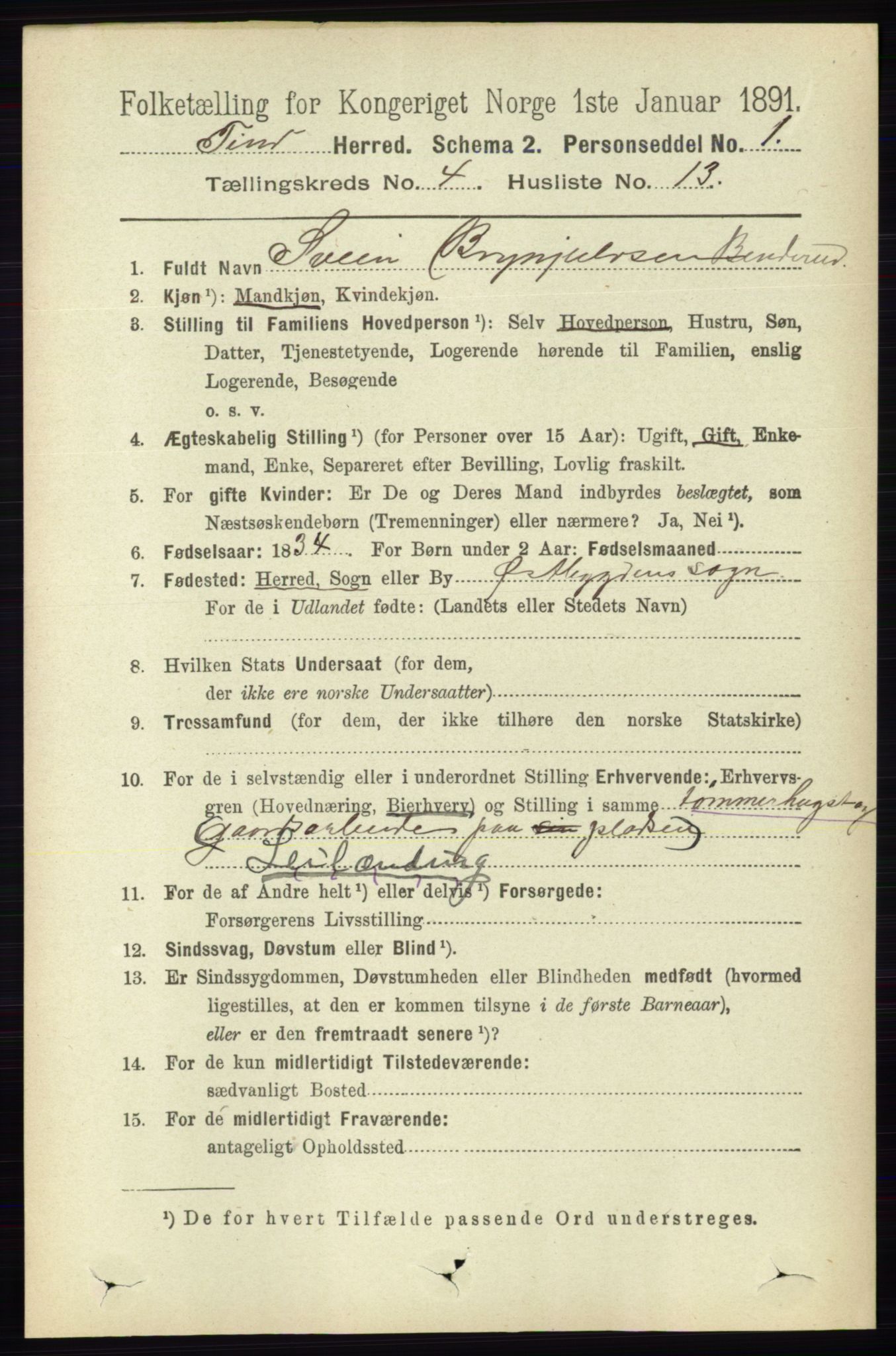 RA, 1891 census for 0826 Tinn, 1891, p. 792