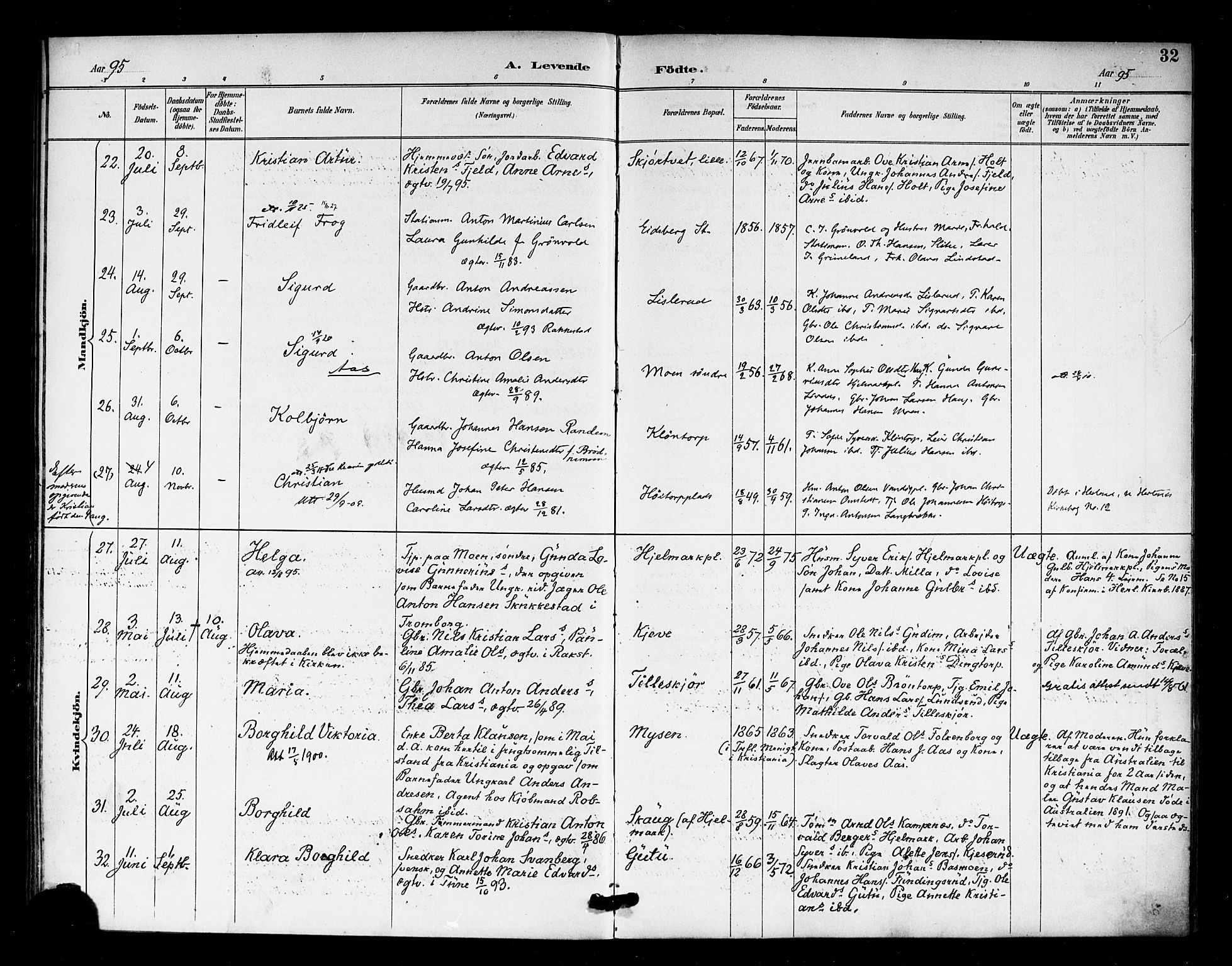 Eidsberg prestekontor Kirkebøker, AV/SAO-A-10905/F/Fa/L0013: Parish register (official) no. I 13, 1890-1901, p. 32