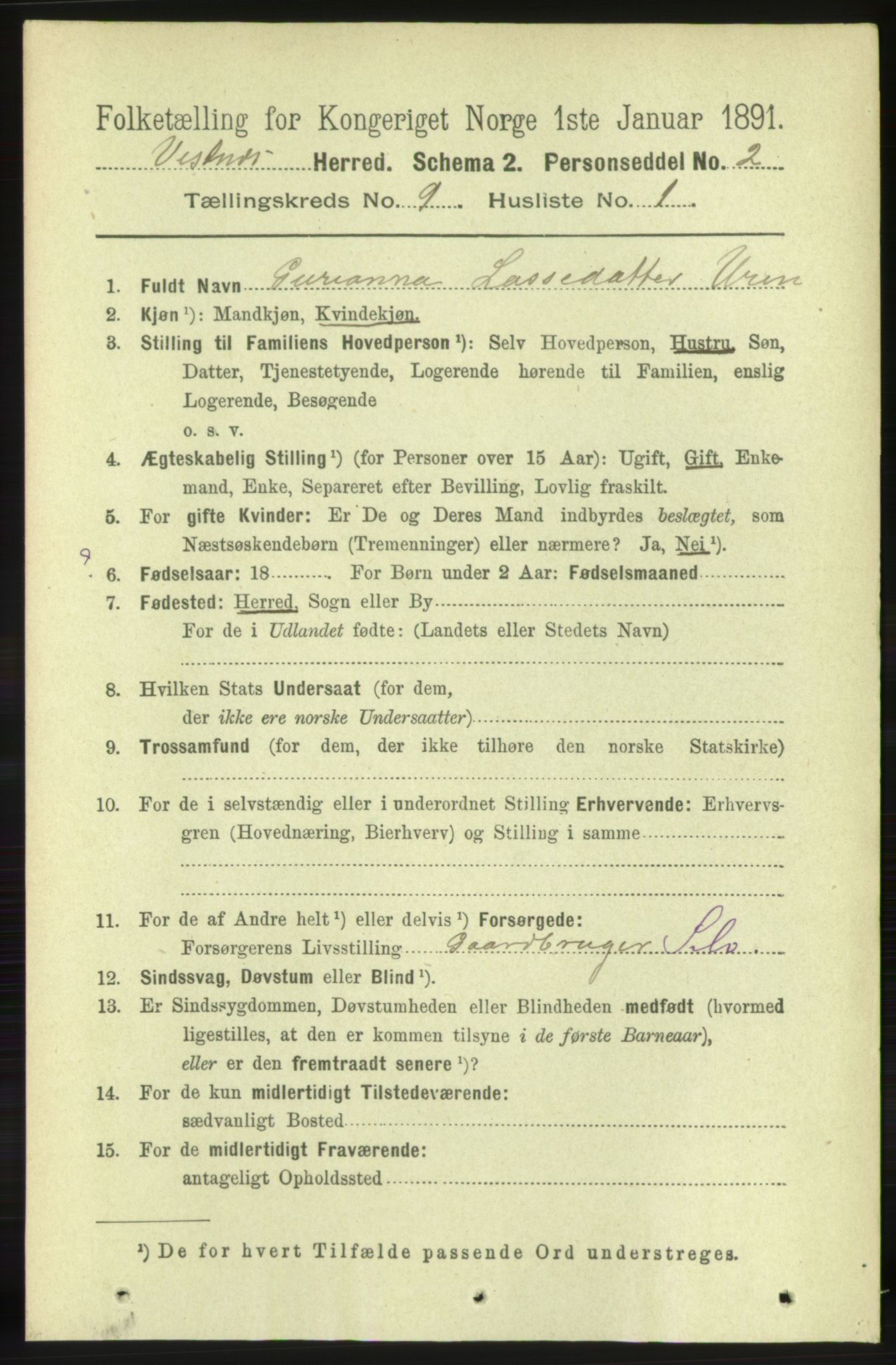 RA, 1891 census for 1535 Vestnes, 1891, p. 3376