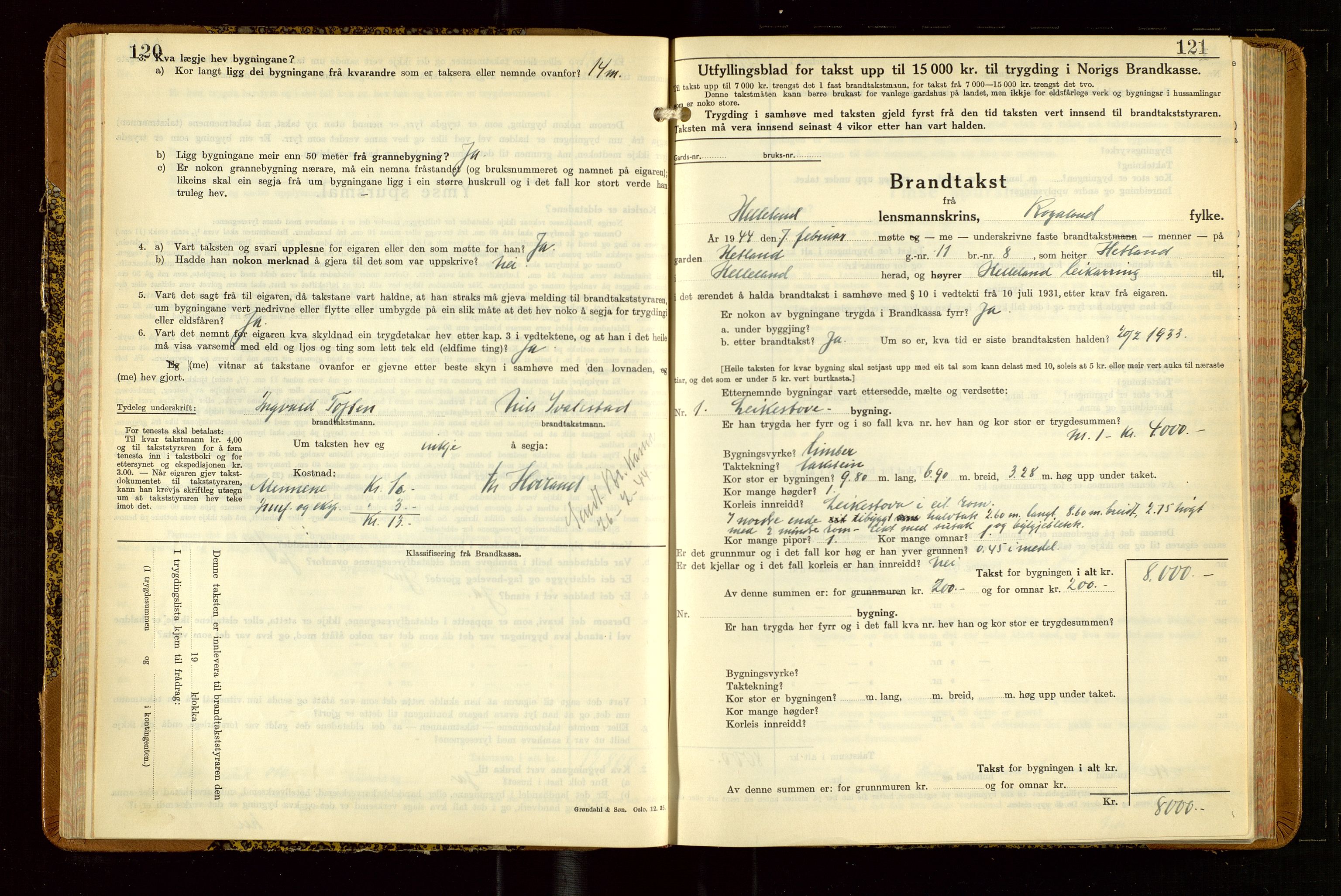 Helleland lensmannskontor, SAST/A-100209/Gob/L0004: "Brandtakstbok", 1939-1949, p. 120-121