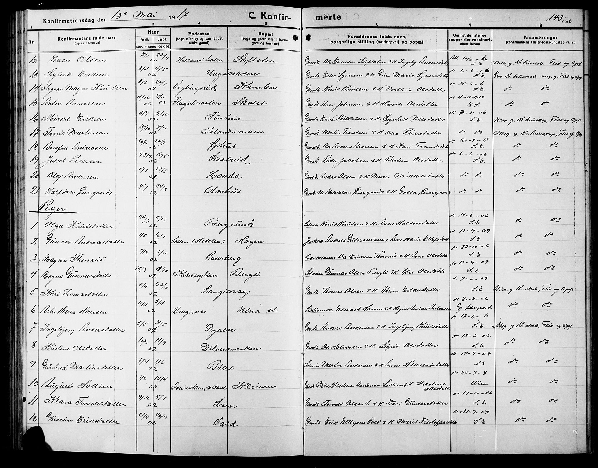 Sør-Aurdal prestekontor, SAH/PREST-128/H/Ha/Hab/L0009: Parish register (copy) no. 9, 1894-1924, p. 143