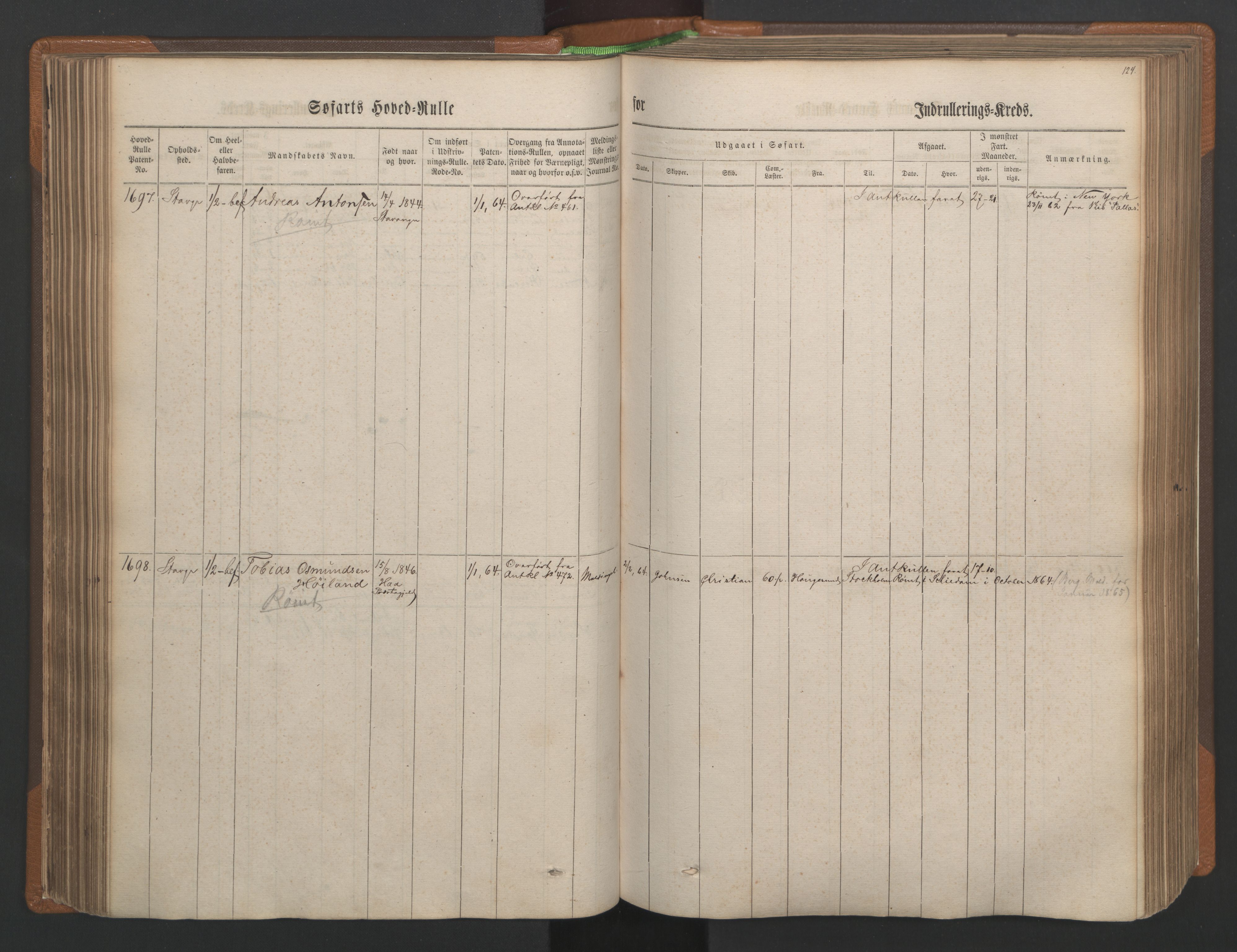 Stavanger sjømannskontor, AV/SAST-A-102006/F/Fb/Fbb/L0003: Sjøfartshovedrulle, patentnr. 1451-2270, 1863, p. 129