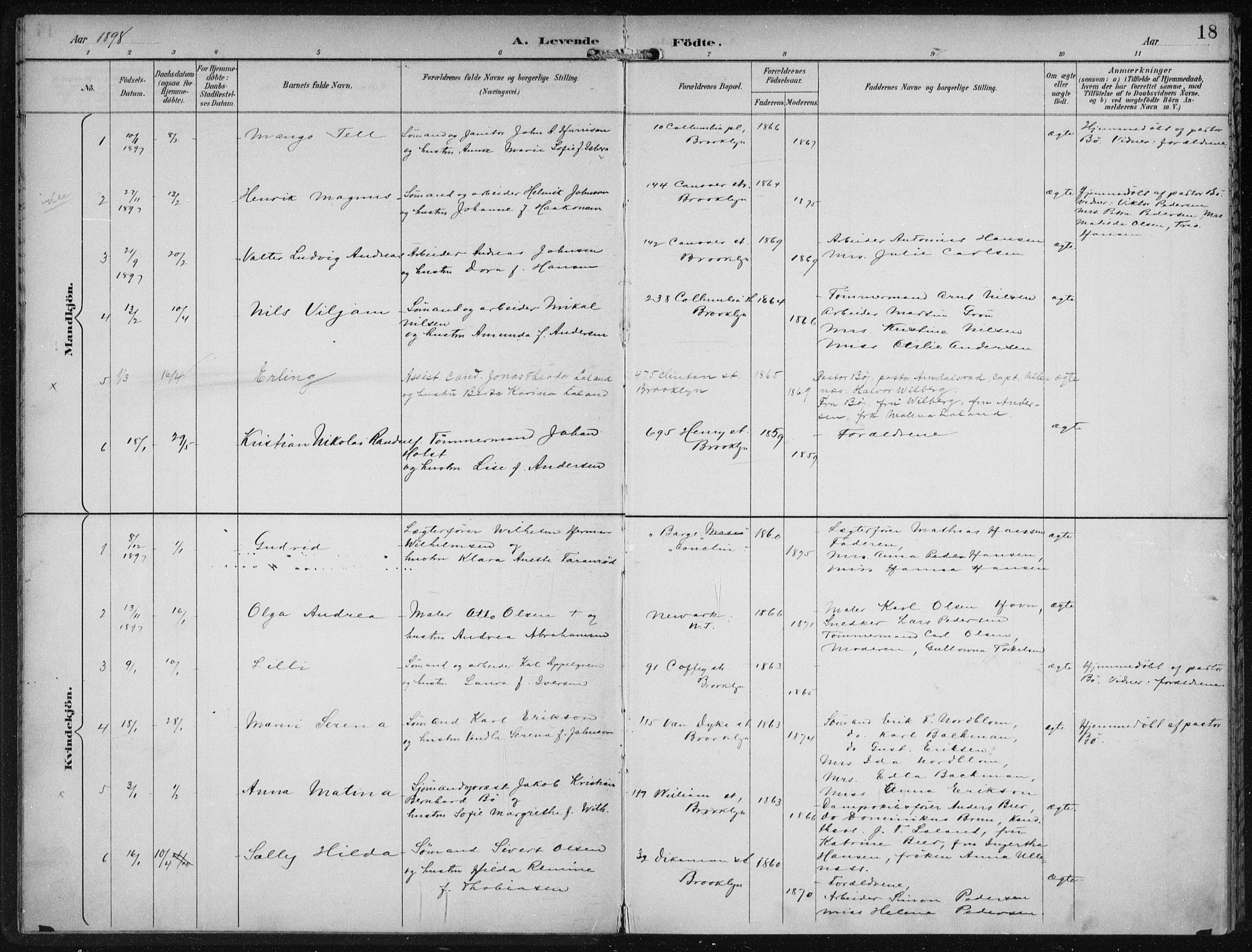 Den norske sjømannsmisjon i utlandet/New York, SAB/SAB/PA-0110/H/Ha/L0004: Parish register (official) no. A 4, 1893-1901, p. 18