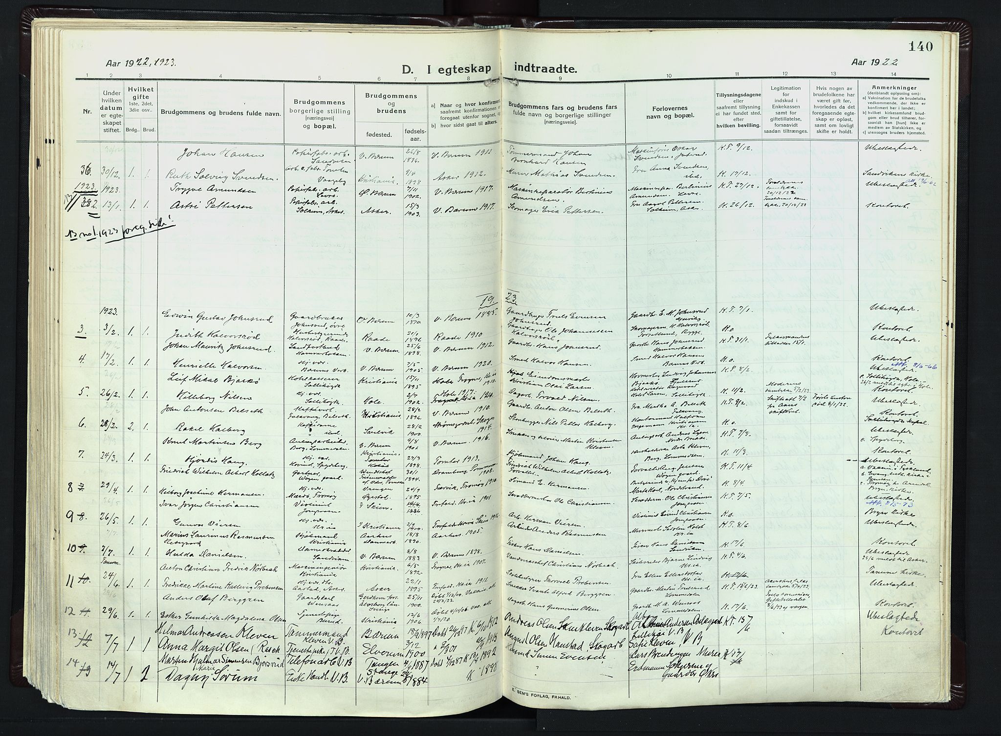 Vestre Bærum prestekontor Kirkebøker, AV/SAO-A-10209a/F/Fa/L0003: Parish register (official) no. 3, 1916-1930, p. 140