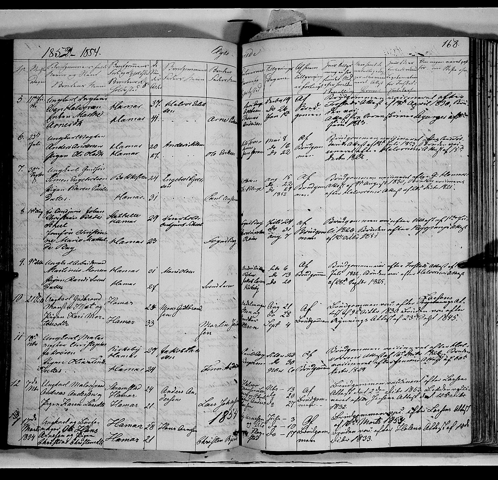 Vang prestekontor, Hedmark, AV/SAH-PREST-008/H/Ha/Haa/L0011: Parish register (official) no. 11, 1852-1877, p. 168