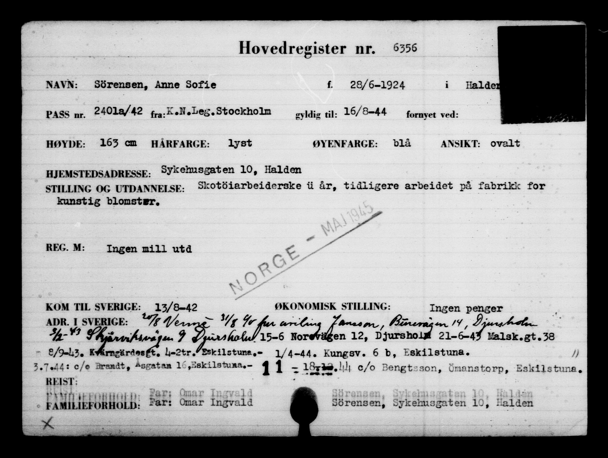 Utenriksstasjonene, Legasjonen i Stockholm, Flyktningkontoret, AV/RA-S-6753/V/Va/L0004: Kjesäterkartoteket, flyktninger med registreringsnr. 3496-6610, 1940-1945, p. 3385