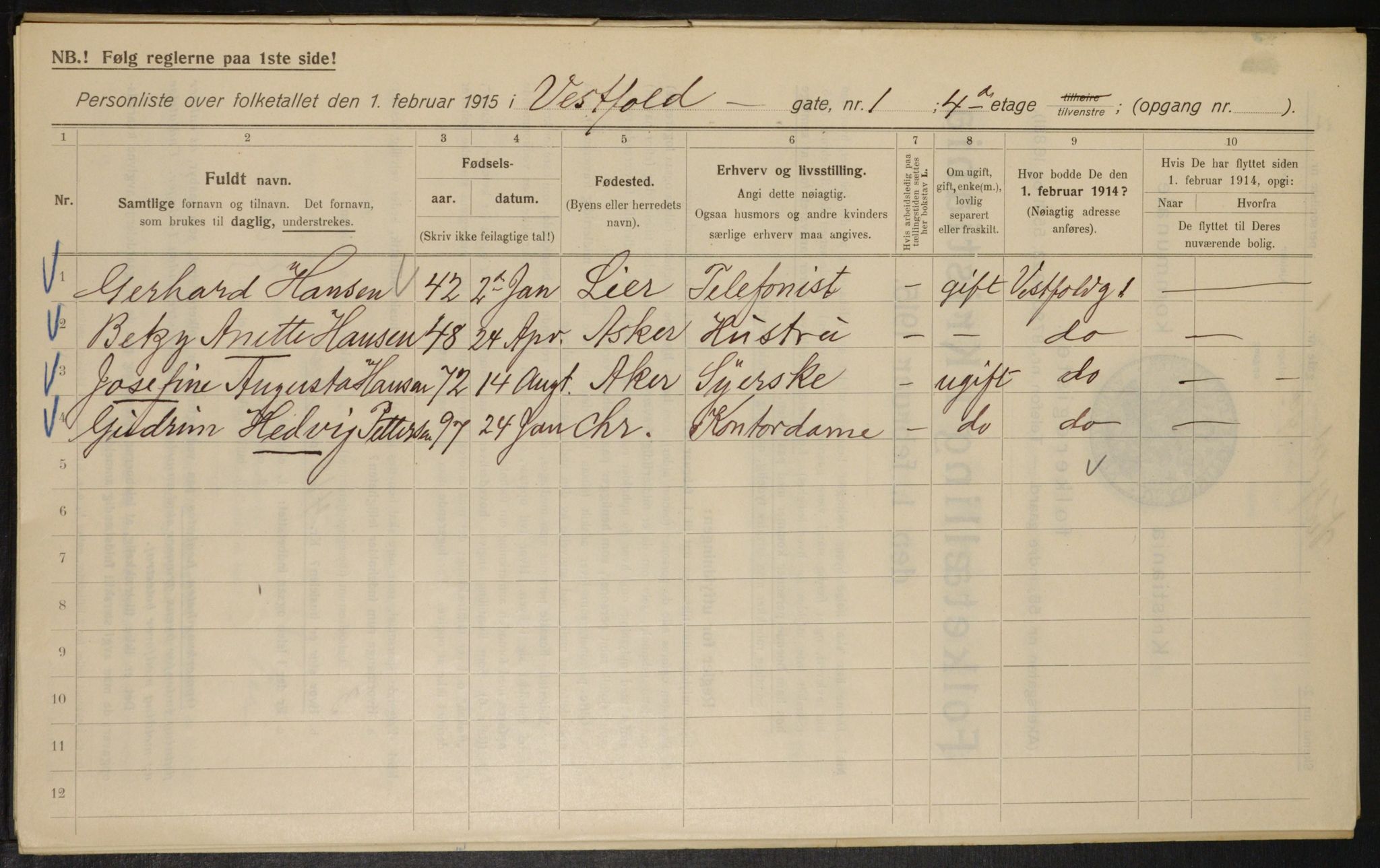 OBA, Municipal Census 1915 for Kristiania, 1915, p. 122976