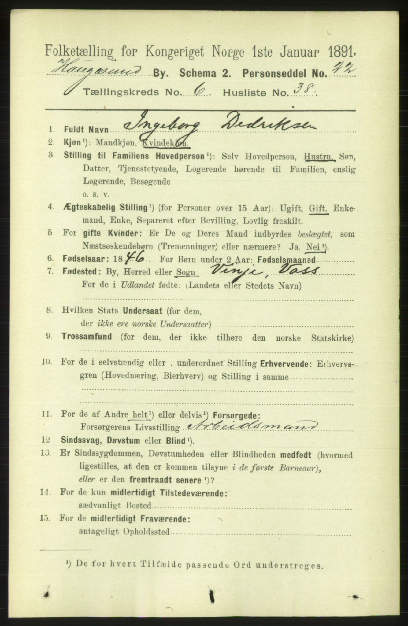 RA, 1891 census for 1106 Haugesund, 1891, p. 3018