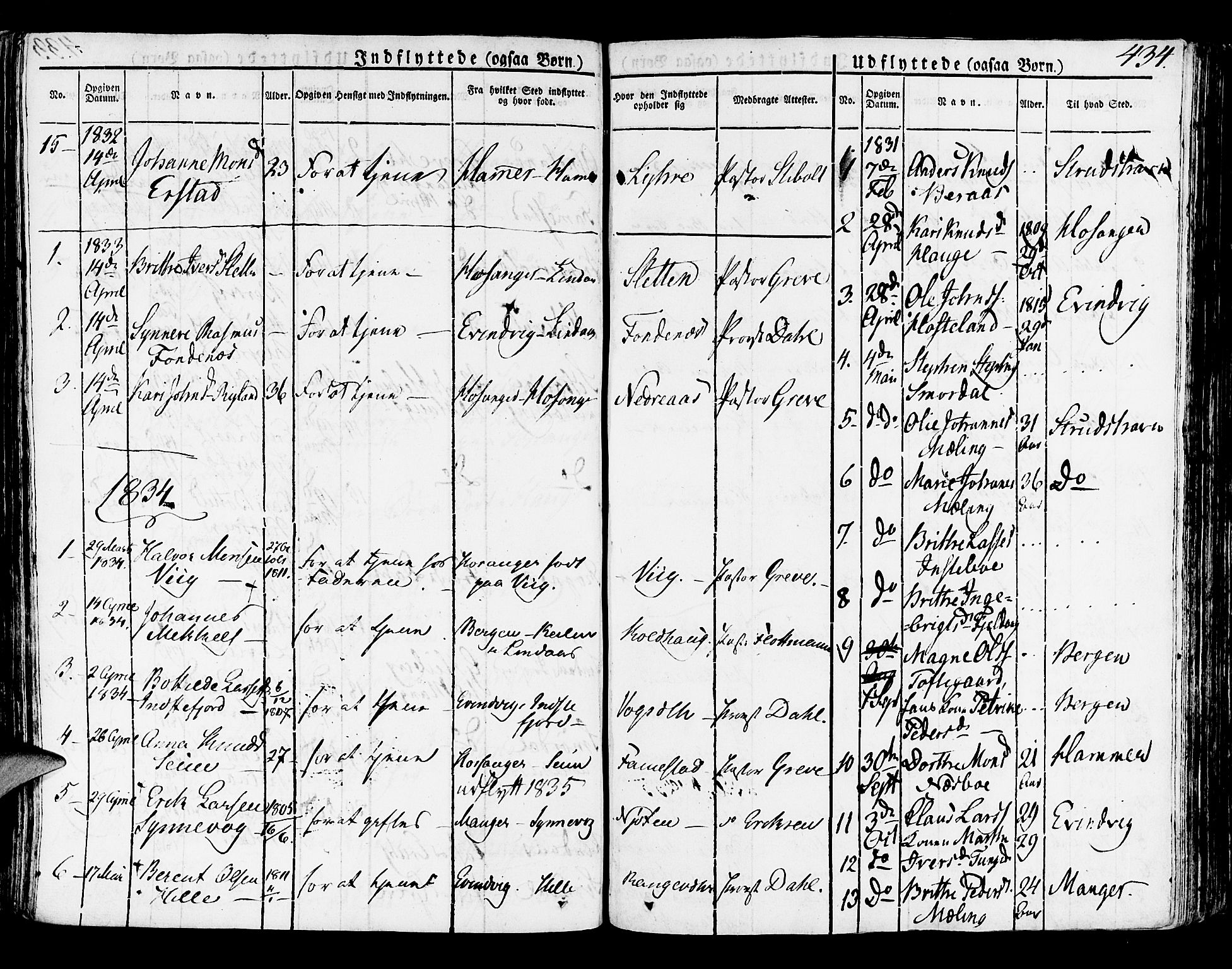Lindås Sokneprestembete, SAB/A-76701/H/Haa: Parish register (official) no. A 8, 1823-1836, p. 434