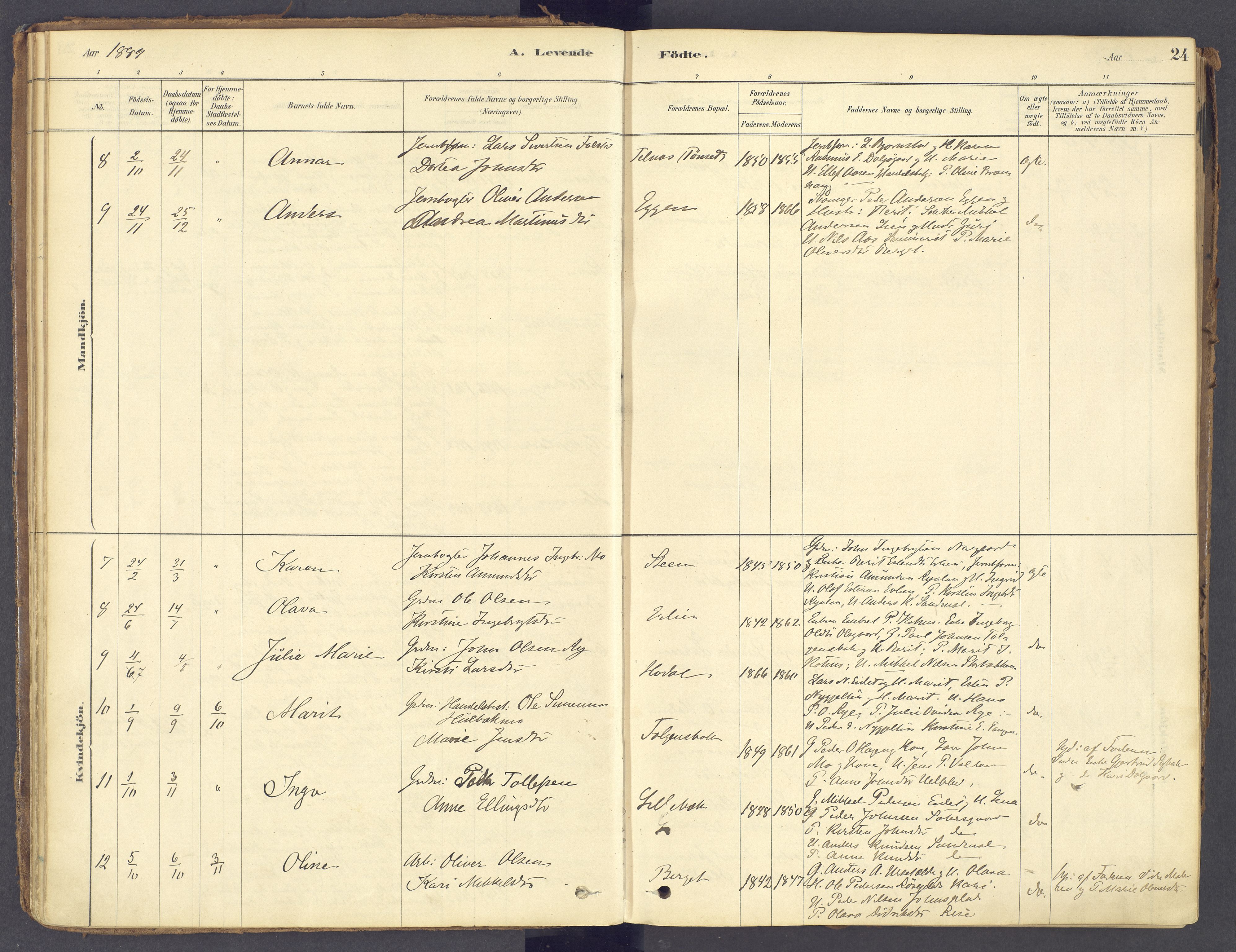 Tolga prestekontor, AV/SAH-PREST-062/K/L0011: Parish register (official) no. 11, 1877-1920, p. 24