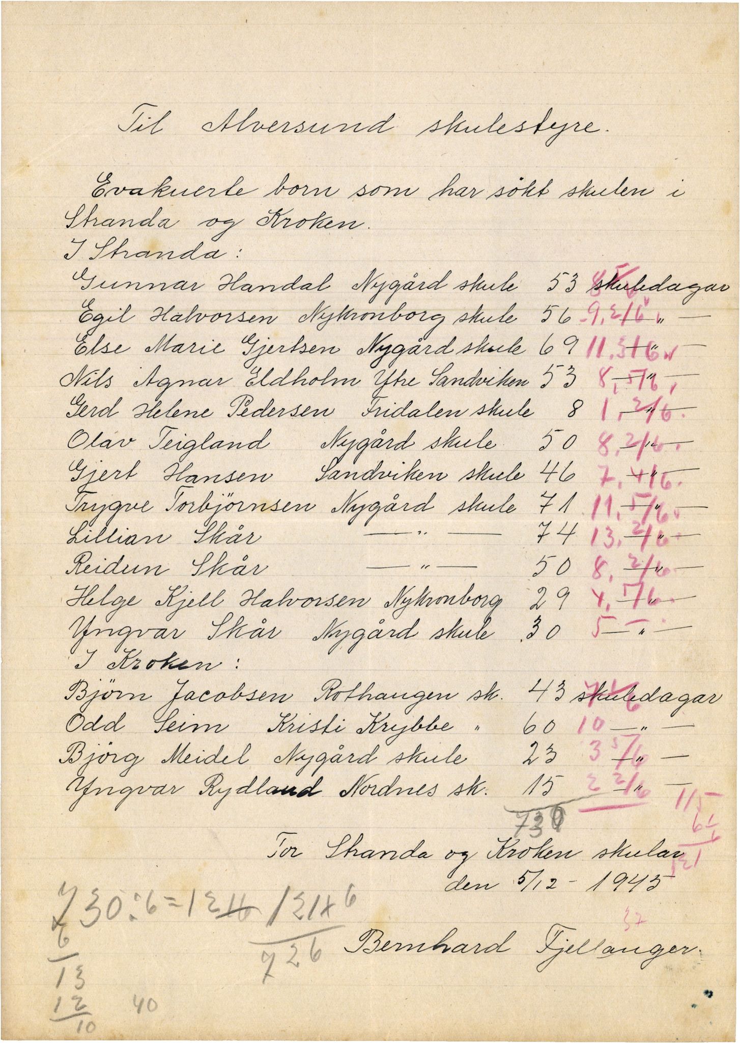 Alversund kommune. Skulestyret, IKAH/1257-211/E/Ea/L0009/0001: Undervisning A - Å / Evakuerte born under krigen. Undervisning, 1944-1945, p. 12