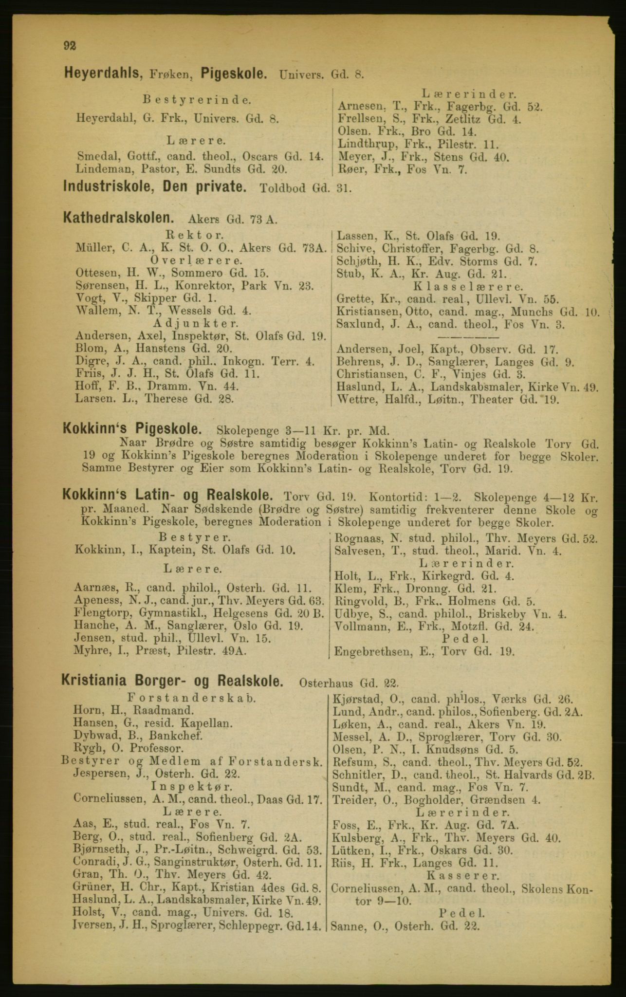 Kristiania/Oslo adressebok, PUBL/-, 1889, p. 92