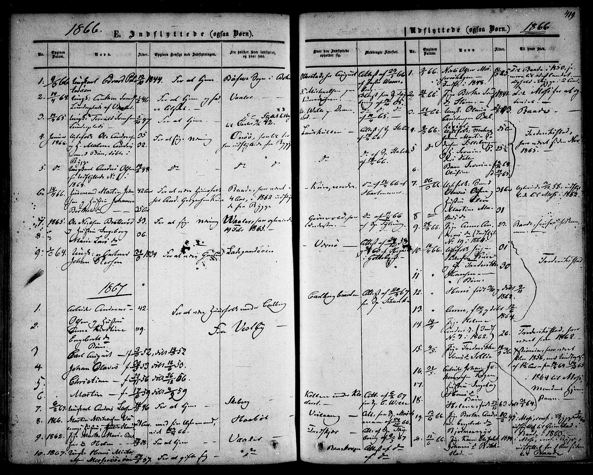 Rygge prestekontor Kirkebøker, SAO/A-10084b/F/Fa/L0005: Parish register (official) no. 5, 1852-1871, p. 419