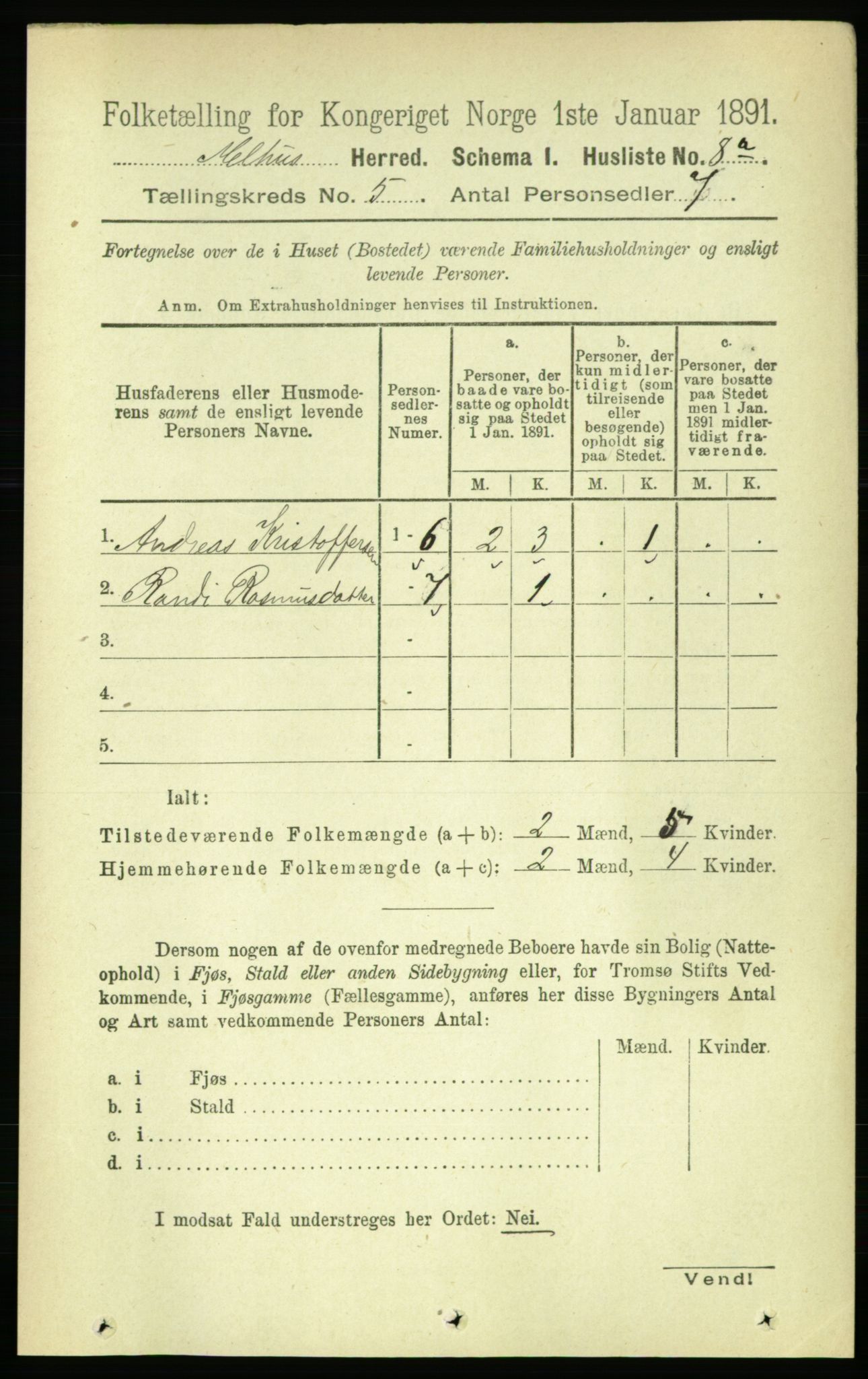 RA, 1891 census for 1653 Melhus, 1891, p. 2359