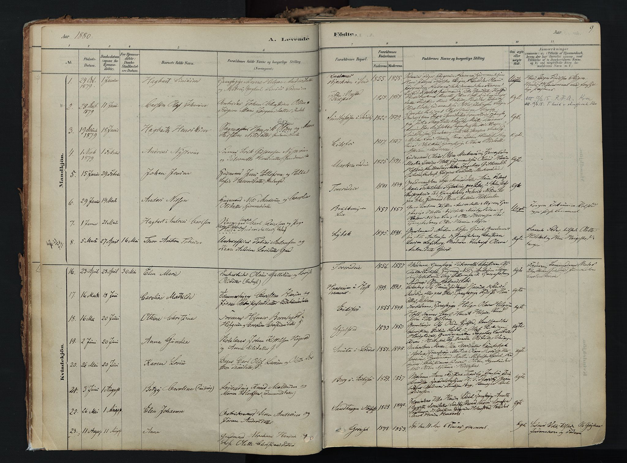 Hof kirkebøker, AV/SAKO-A-64/F/Fa/L0007: Parish register (official) no. I 7, 1878-1940, p. 9