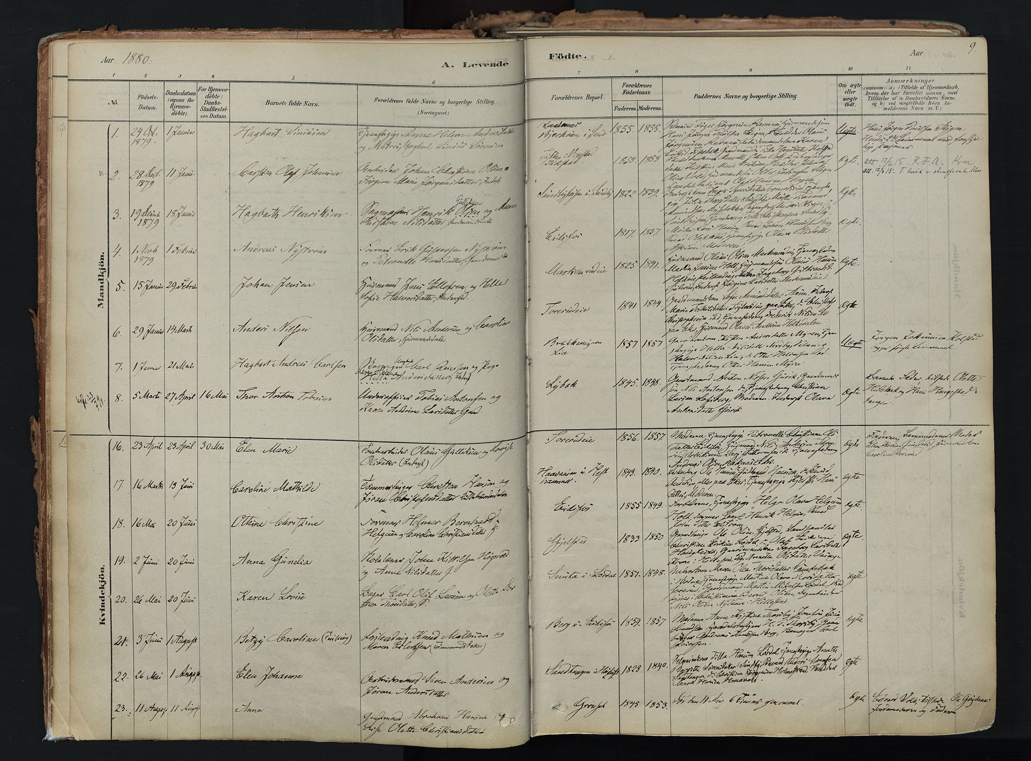 Hof kirkebøker, AV/SAKO-A-64/F/Fa/L0007: Parish register (official) no. I 7, 1878-1940, p. 9