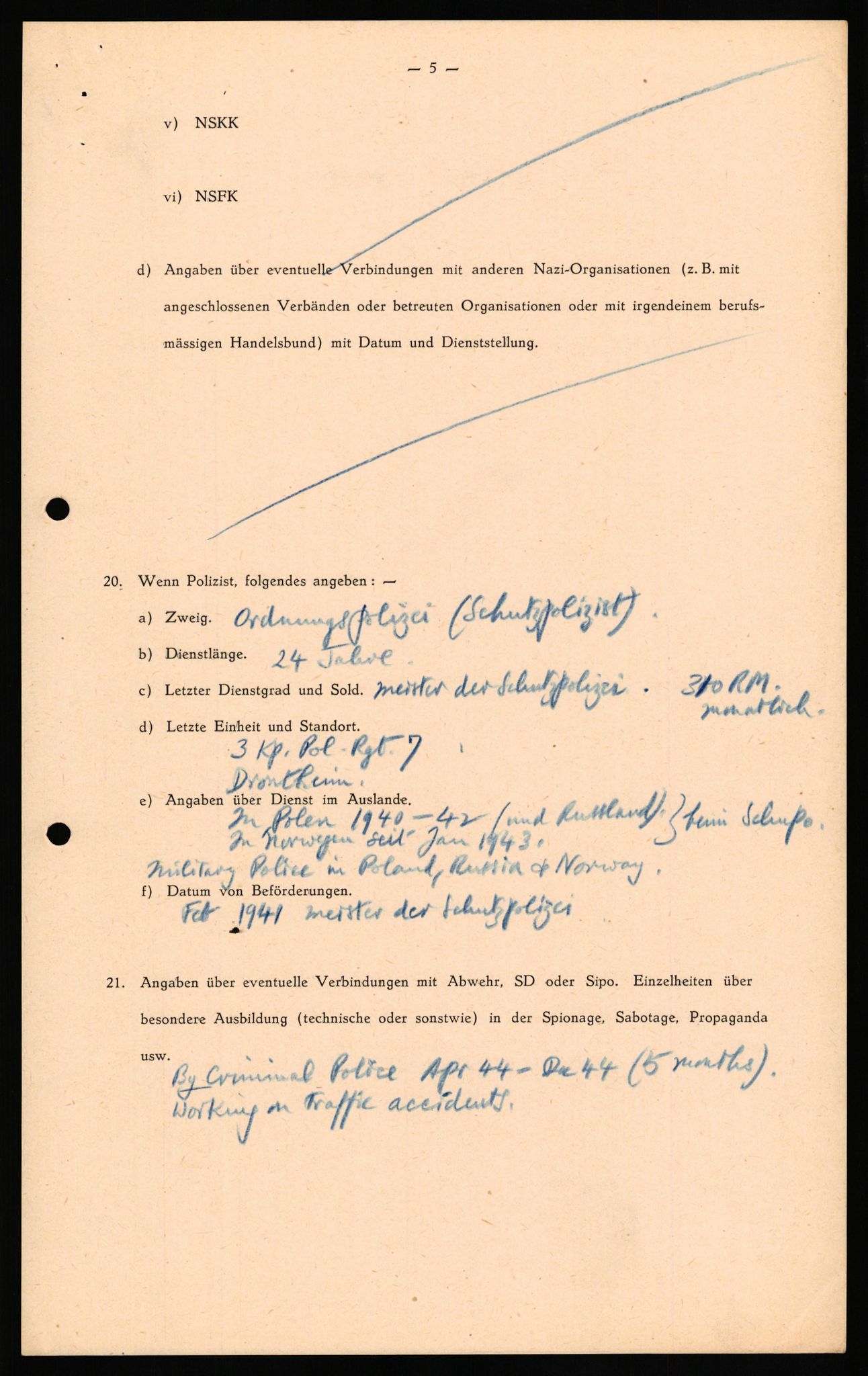 Forsvaret, Forsvarets overkommando II, RA/RAFA-3915/D/Db/L0023: CI Questionaires. Tyske okkupasjonsstyrker i Norge. Tyskere., 1945-1946, p. 426