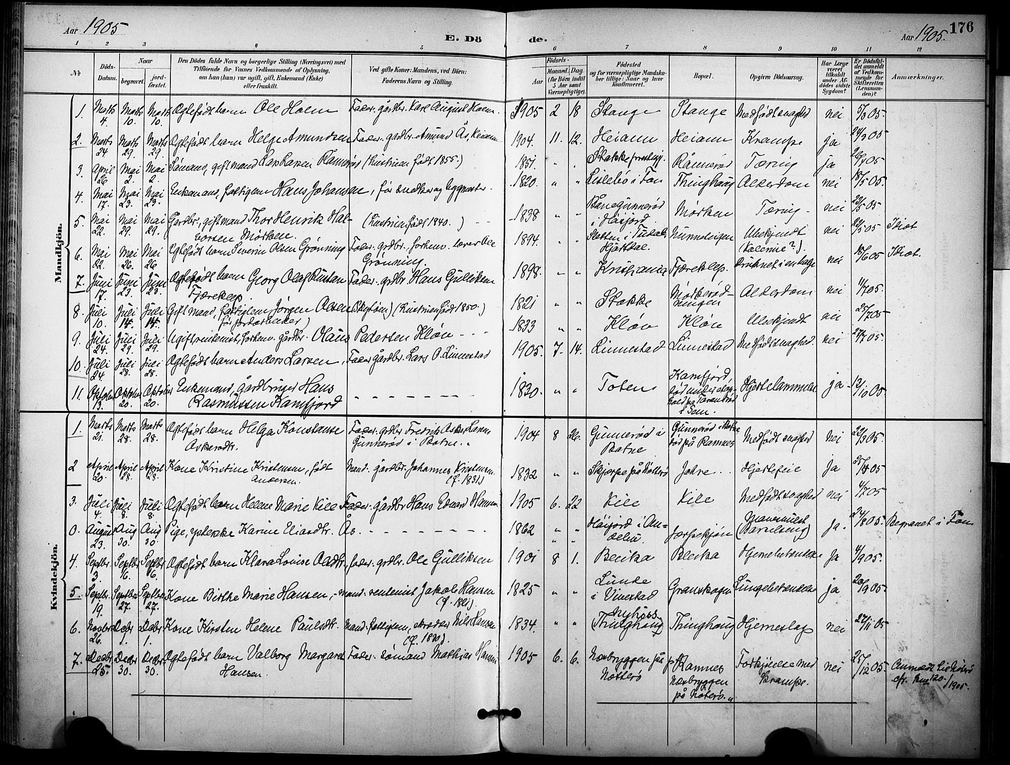 Ramnes kirkebøker, AV/SAKO-A-314/F/Fa/L0008: Parish register (official) no. I 8, 1896-1913, p. 176