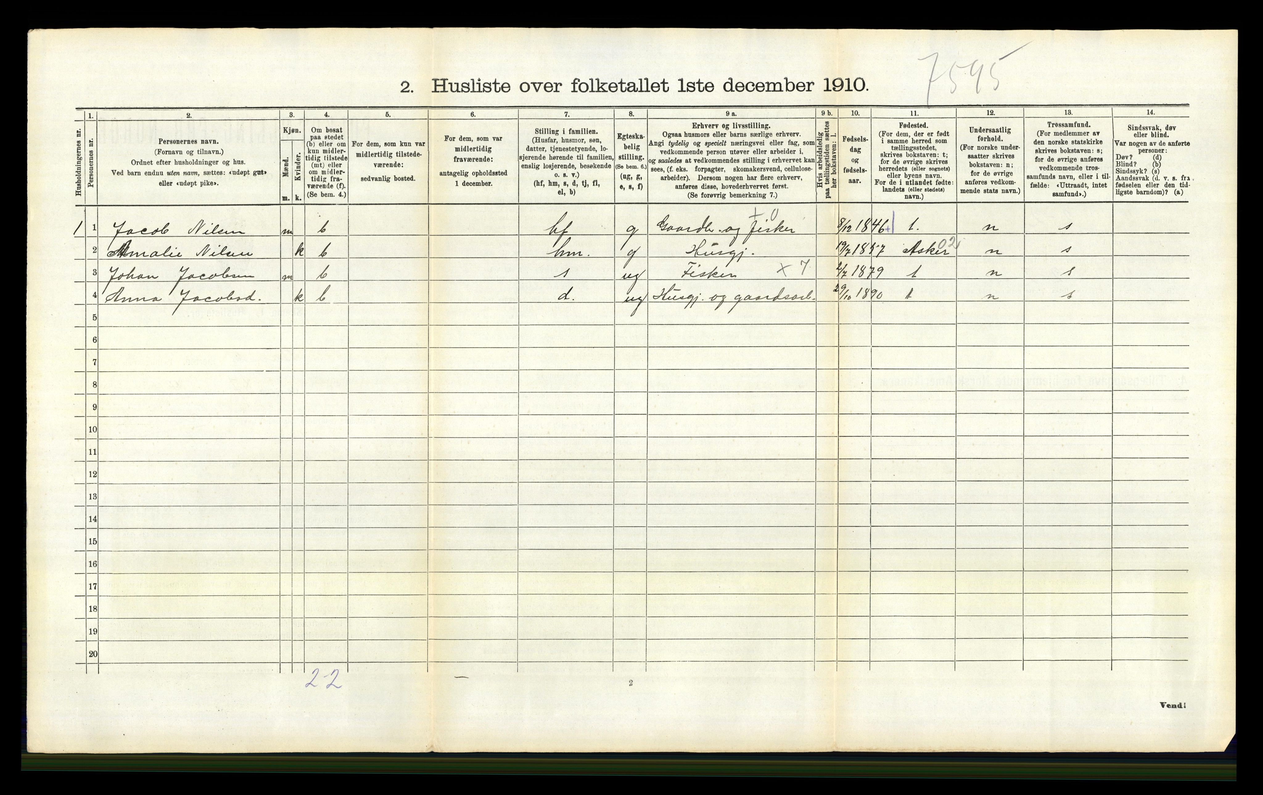 RA, 1910 census for Bamble, 1910, p. 1475