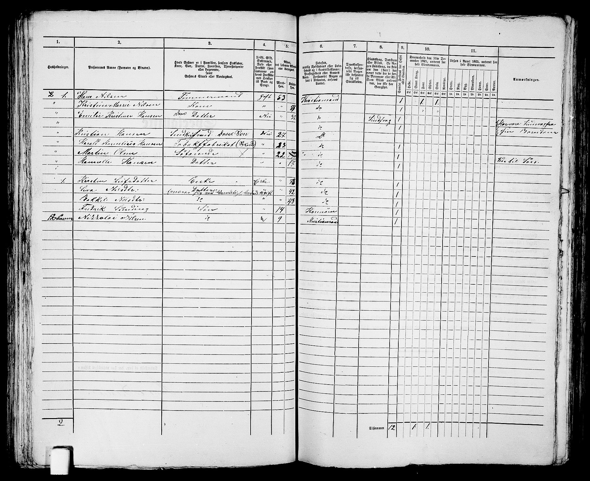 RA, 1865 census for Kristiansand, 1865, p. 702