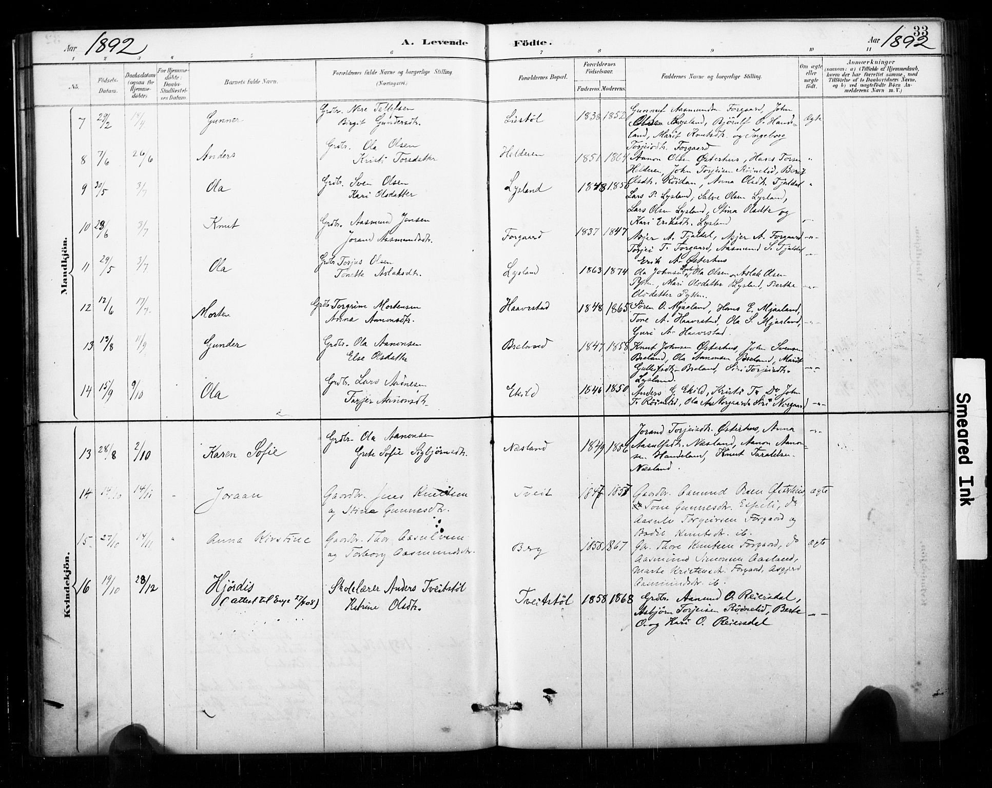 Åseral sokneprestkontor, AV/SAK-1111-0051/F/Fa/L0003: Parish register (official) no. A 3, 1884-1901, p. 33