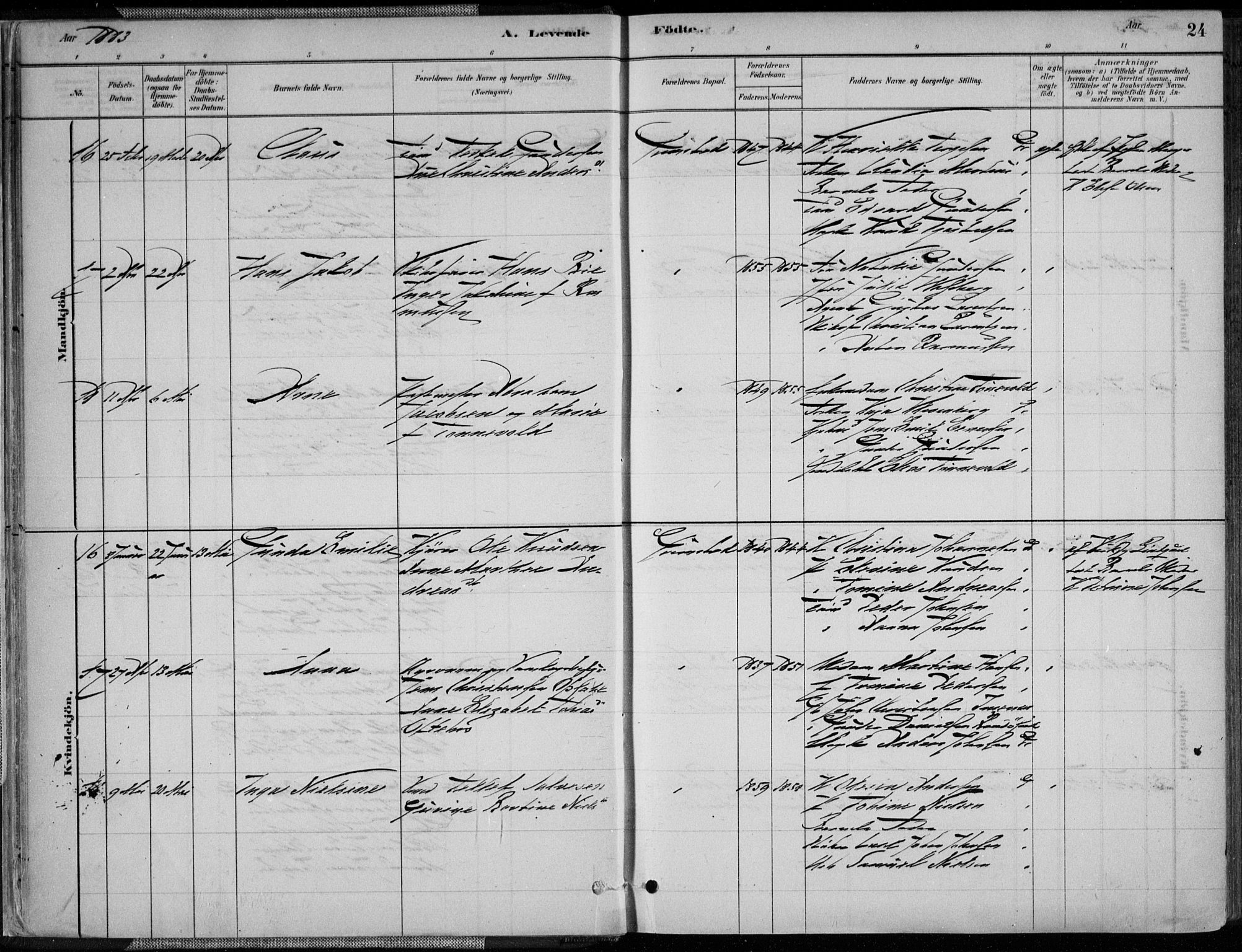 Grimstad sokneprestkontor, AV/SAK-1111-0017/F/Fa/L0003: Parish register (official) no. A 2, 1882-1912, p. 24