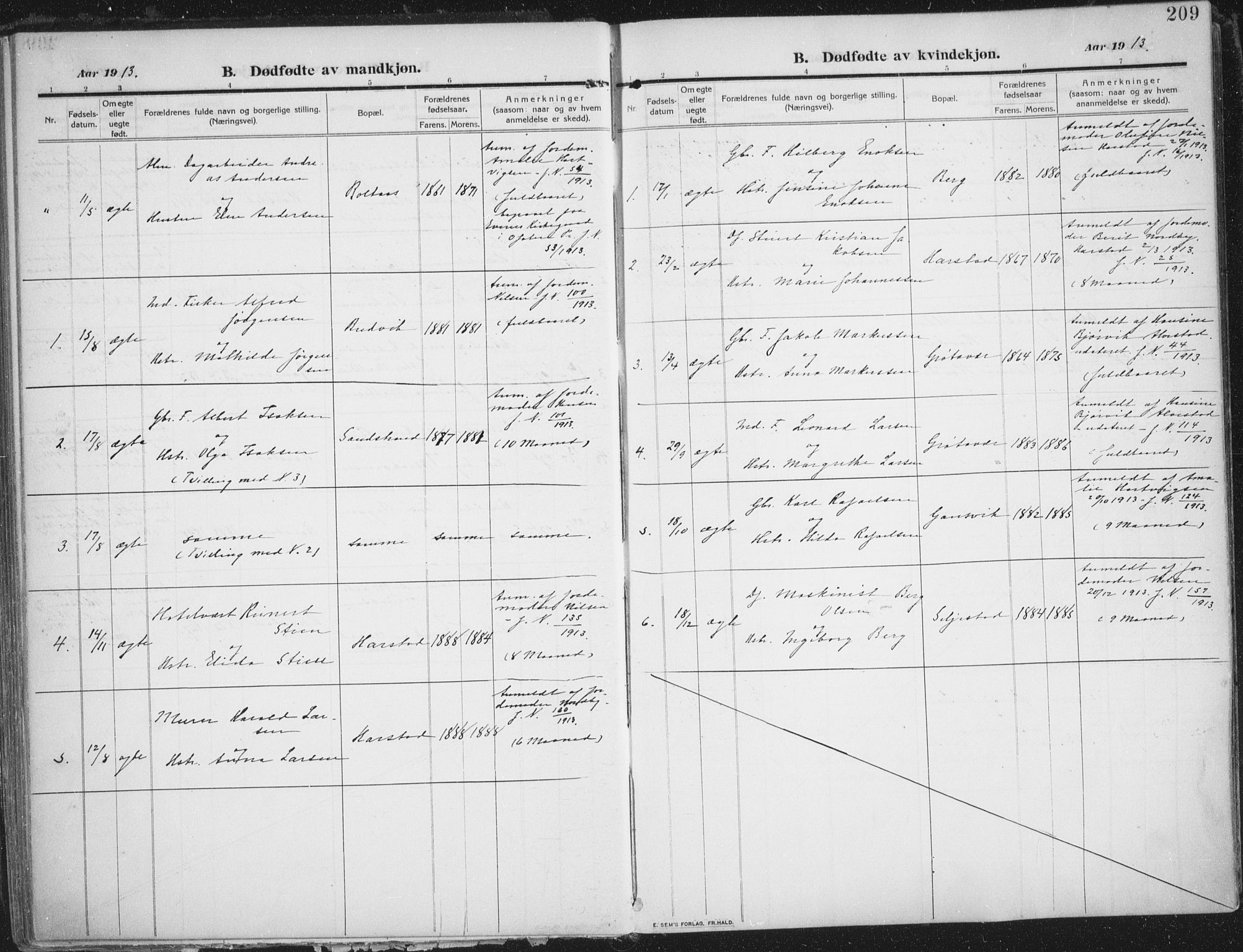 Trondenes sokneprestkontor, AV/SATØ-S-1319/H/Ha/L0018kirke: Parish register (official) no. 18, 1909-1918, p. 209