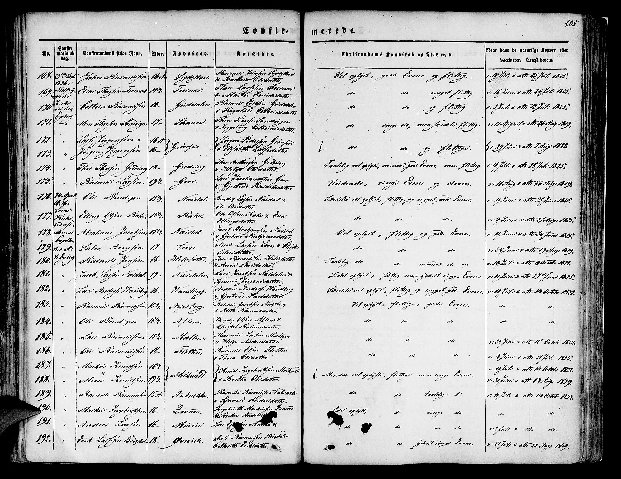 Innvik sokneprestembete, SAB/A-80501: Parish register (official) no. A 4I, 1831-1846, p. 205