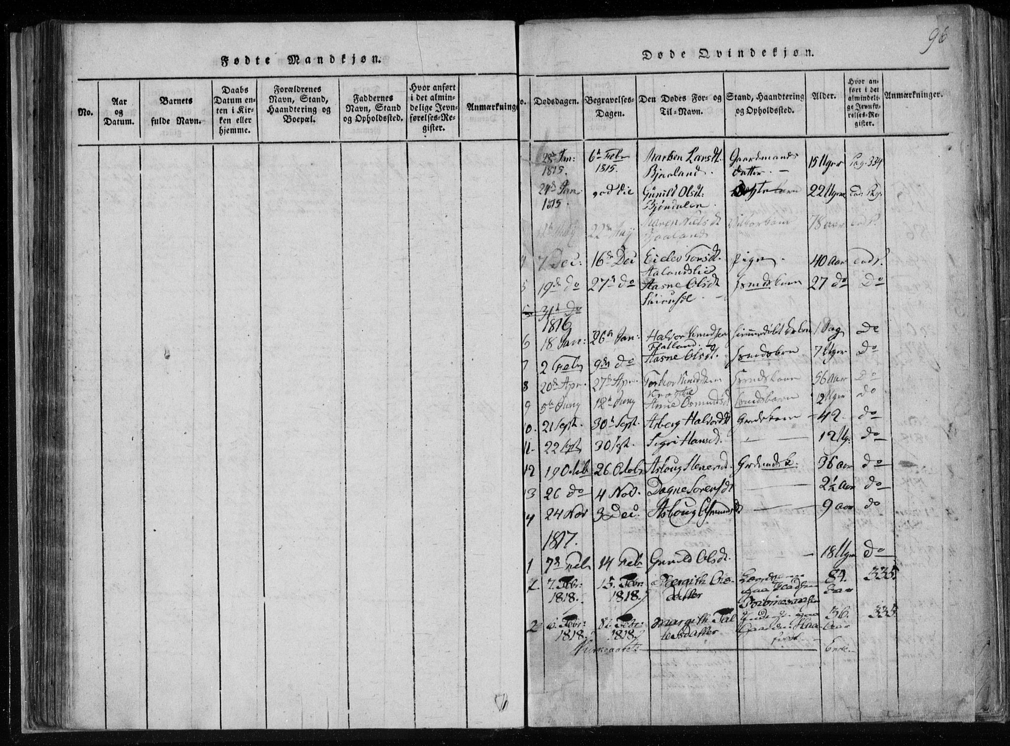 Lårdal kirkebøker, AV/SAKO-A-284/F/Fa/L0005: Parish register (official) no. I 5, 1815-1860, p. 96