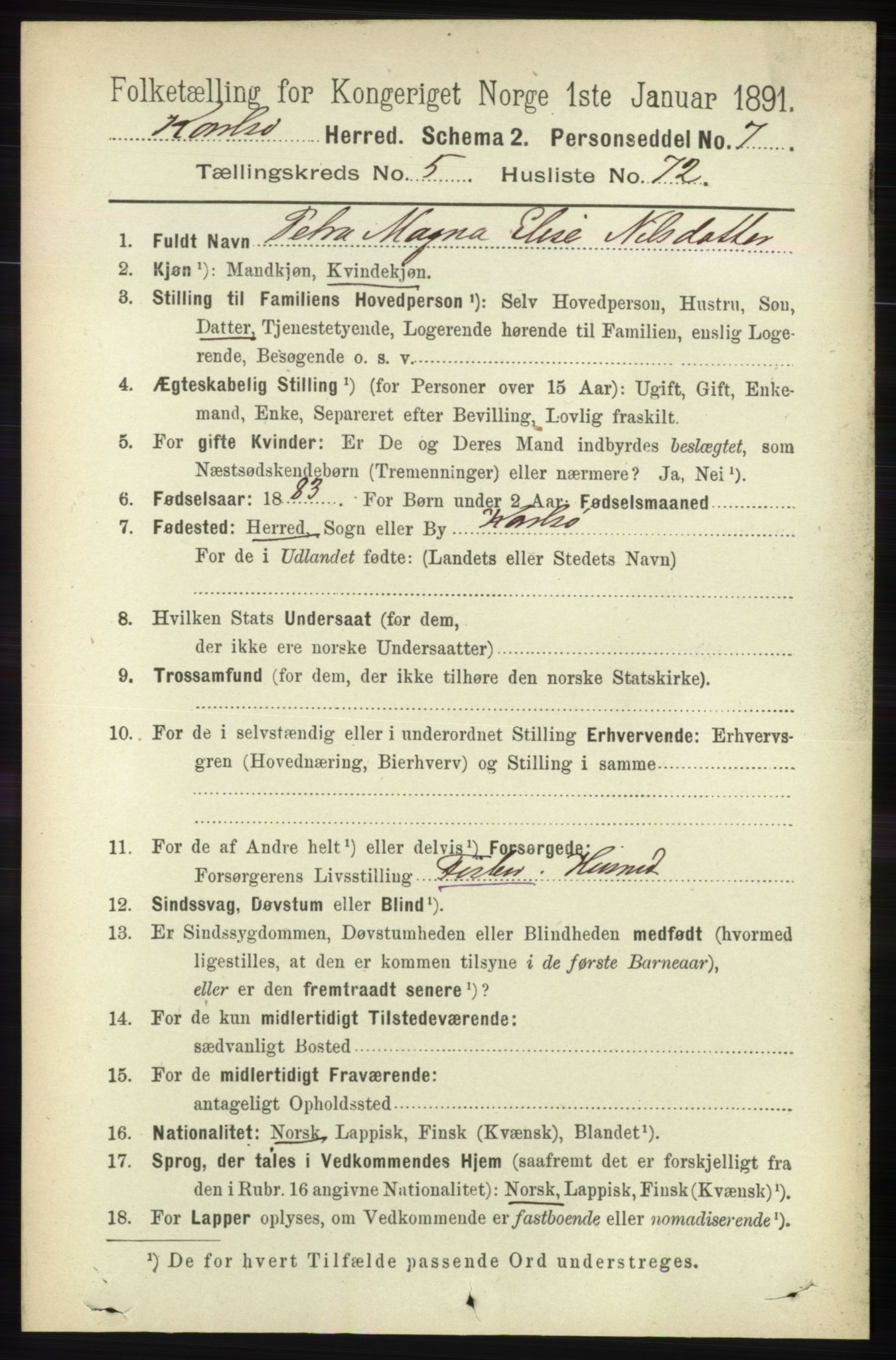 RA, 1891 census for 1936 Karlsøy, 1891, p. 1789