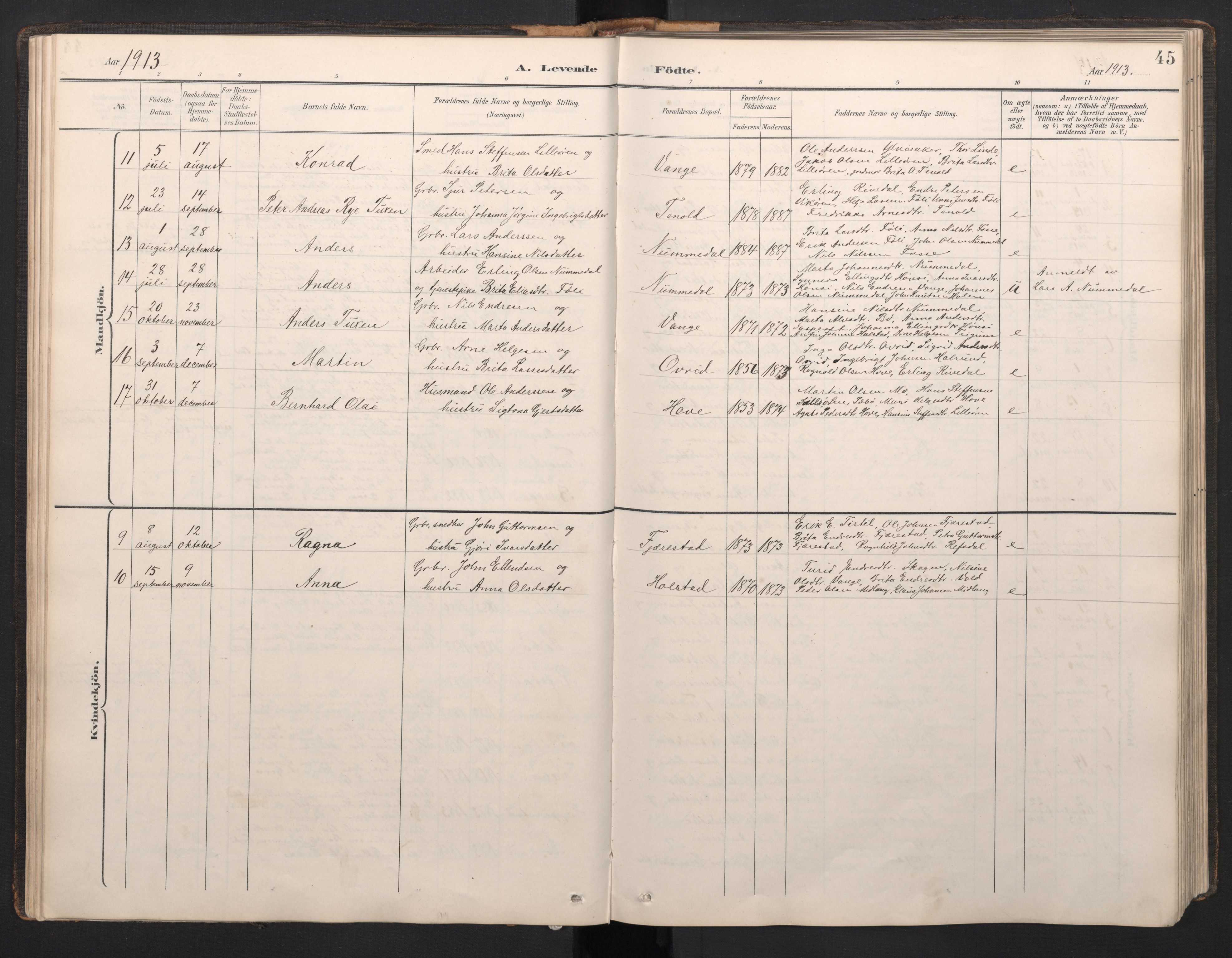 Vik sokneprestembete, SAB/A-81501: Parish register (copy) no. A 4, 1895-1914, p. 44b-45a