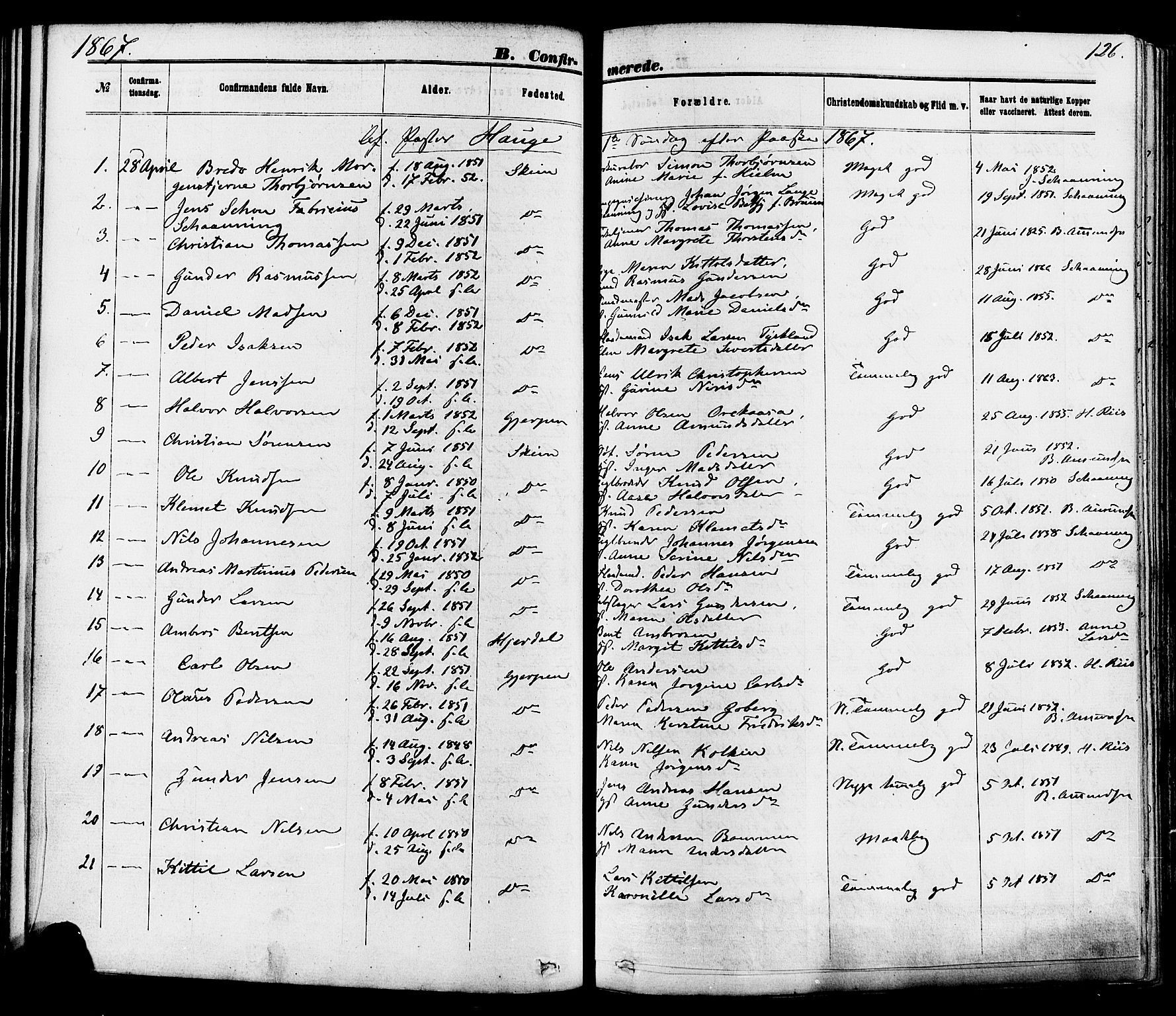Skien kirkebøker, SAKO/A-302/F/Fa/L0008: Parish register (official) no. 8, 1866-1877, p. 126