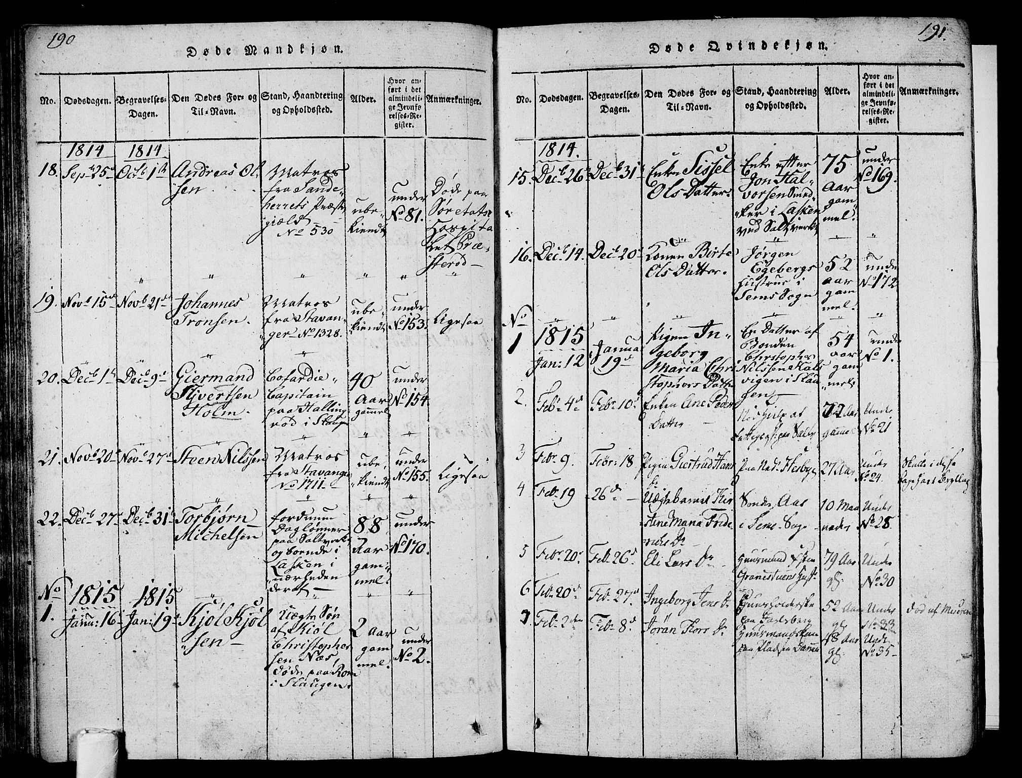 Sem kirkebøker, AV/SAKO-A-5/F/Fa/L0004: Parish register (official) no. I 4, 1814-1825, p. 190-191