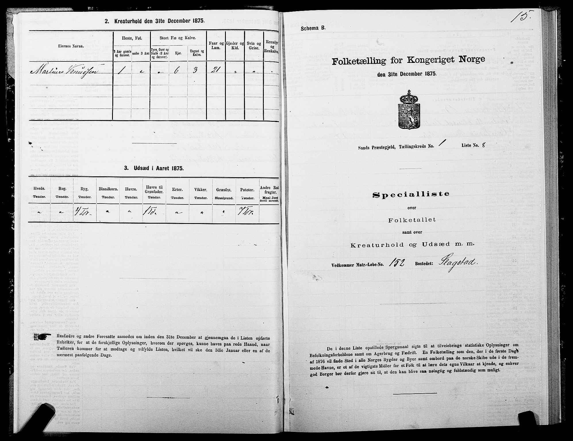 SATØ, 1875 census for 1915P Sand, 1875, p. 1015
