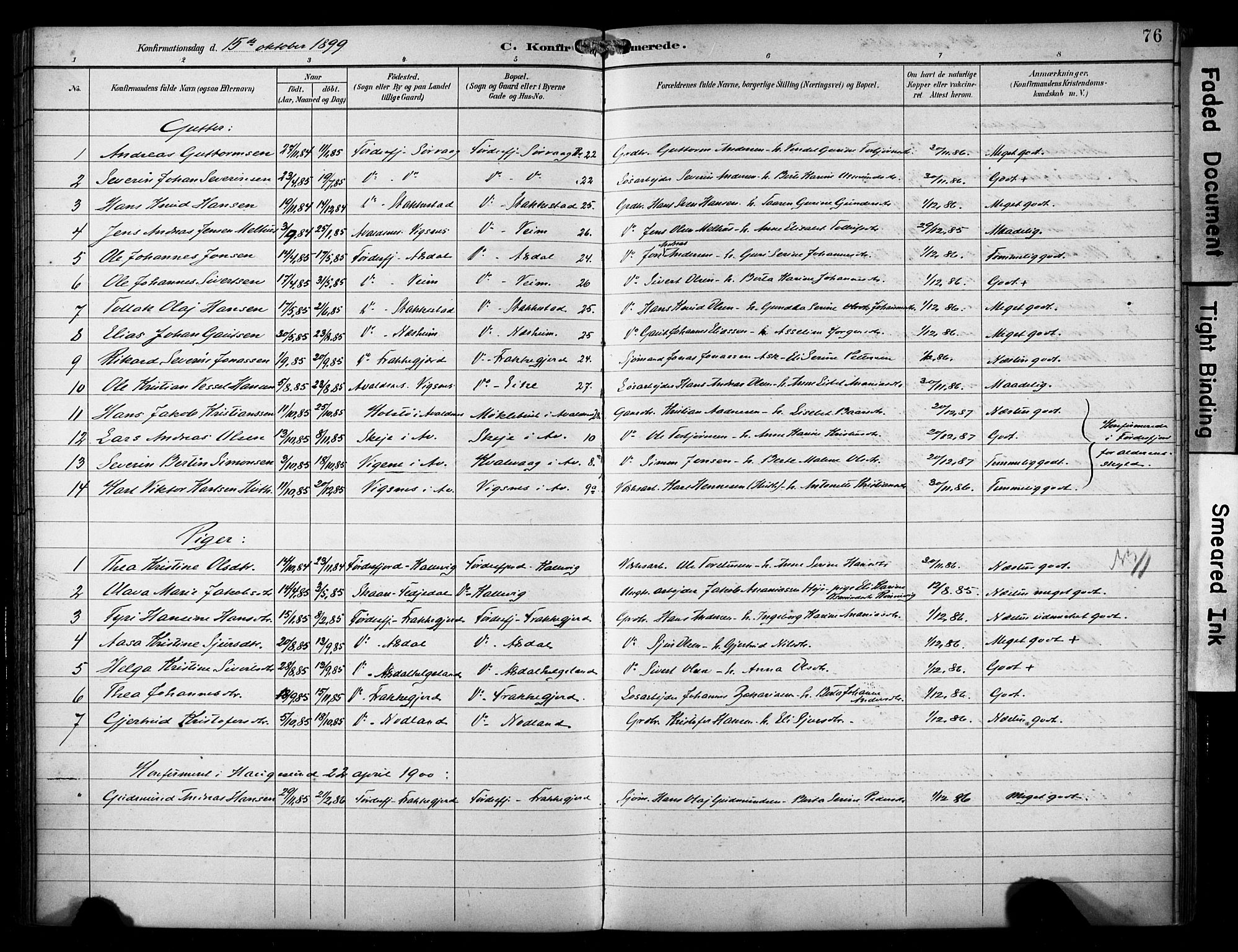 Avaldsnes sokneprestkontor, SAST/A -101851/H/Ha/Haa/L0016: Parish register (official) no. A 16, 1893-1918, p. 76