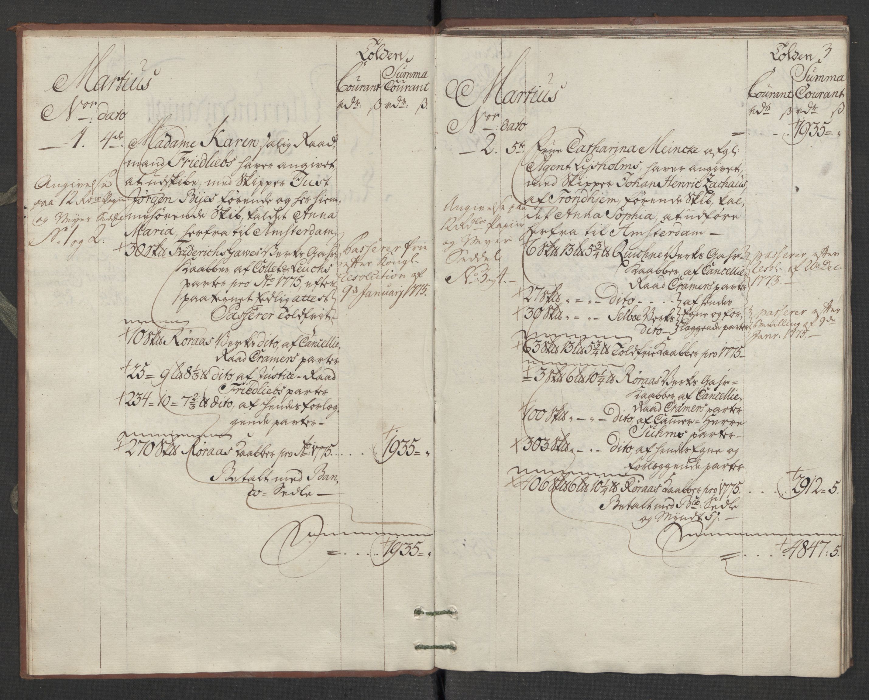 Generaltollkammeret, tollregnskaper, AV/RA-EA-5490/R34/L0026/0001: Koppertollregnskaper Trondheim B / Tollbok for koppertollen, 1776