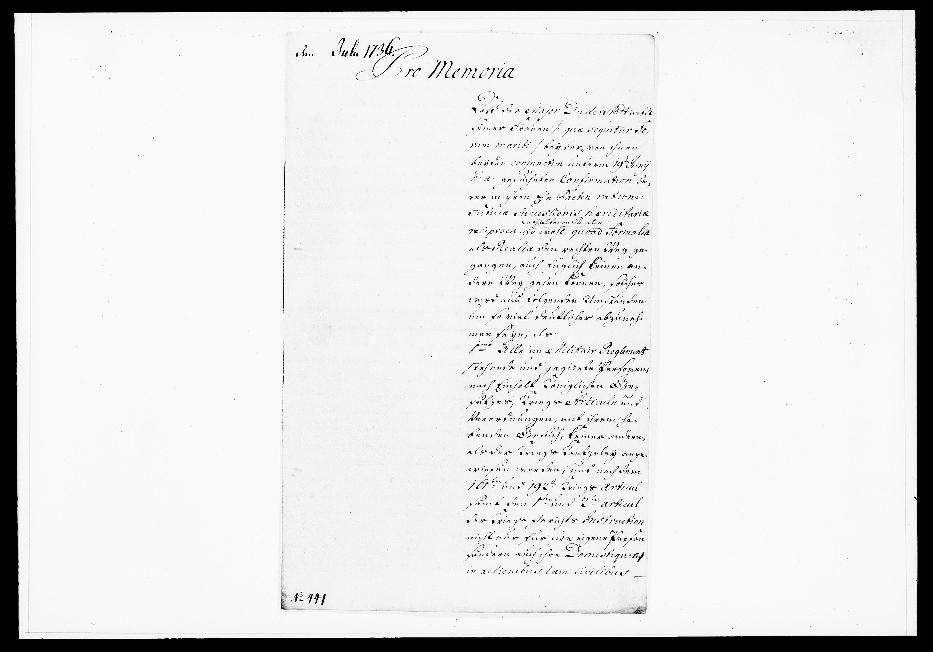 Krigskollegiet, Krigskancelliet, DRA/A-0006/-/1130-1137: Refererede sager, 1736, p. 221